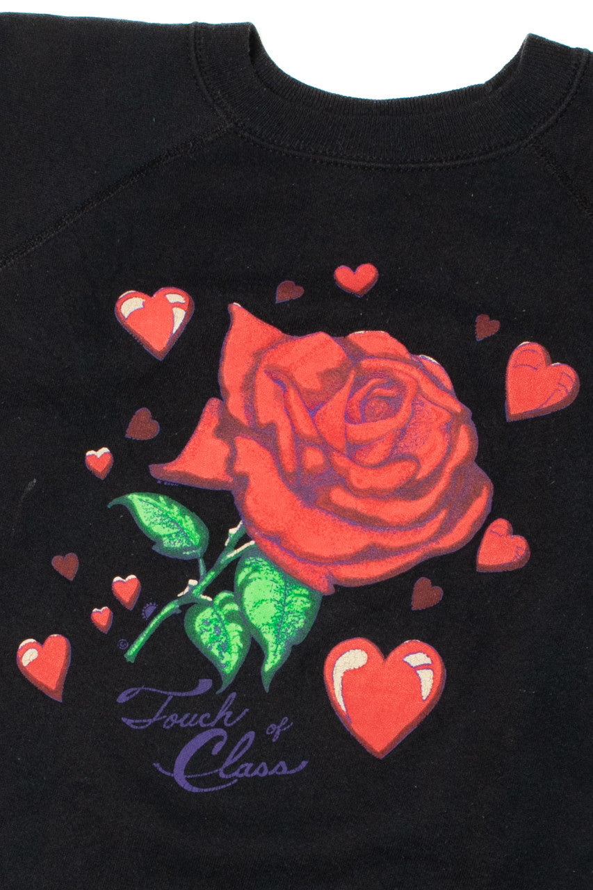 Vintage "Touch Of Class" Rose With Hearts Sweatshirt