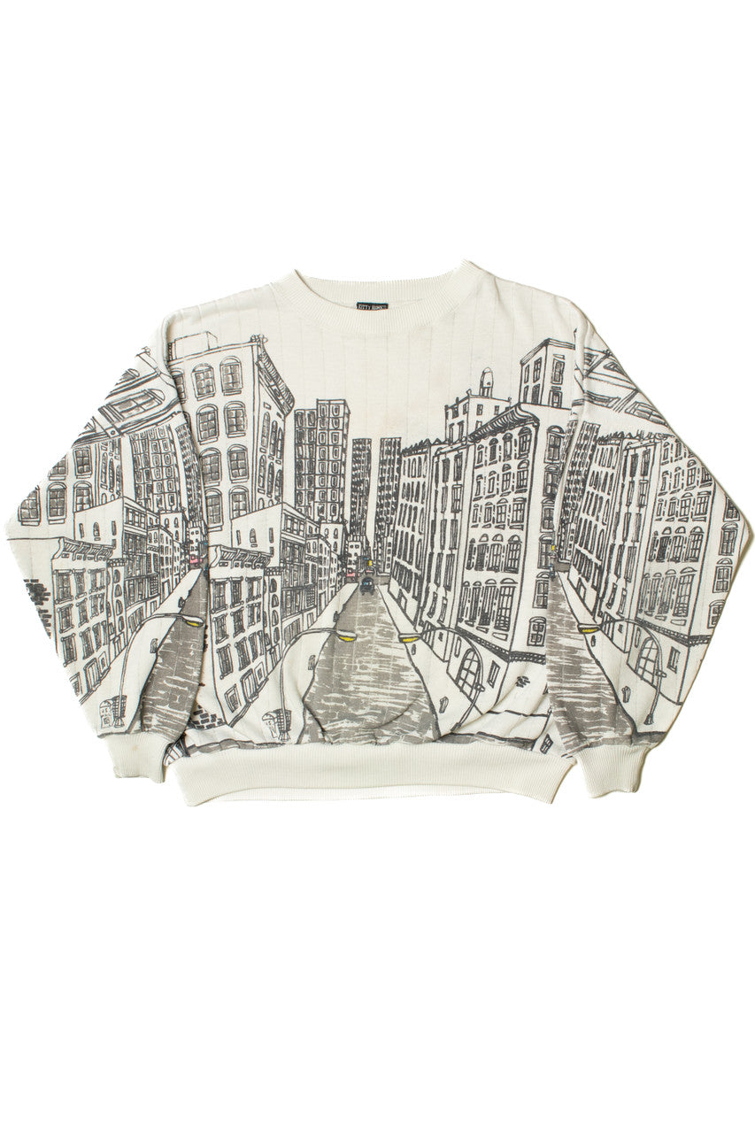 Vintage Cityscape All Over Print Sweatshirt