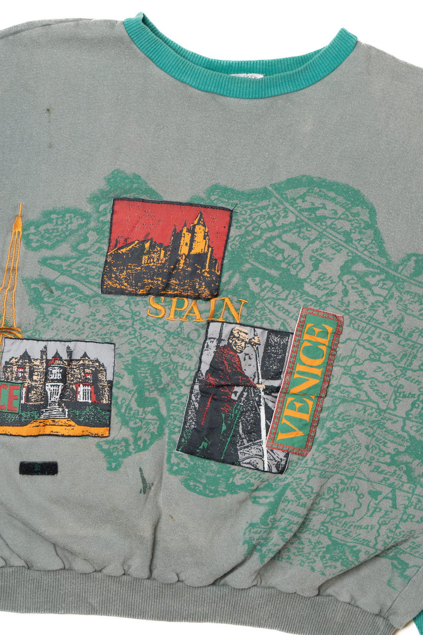 Vintage Distressed "France Spain Venice" Europe Patch Sweatshirt