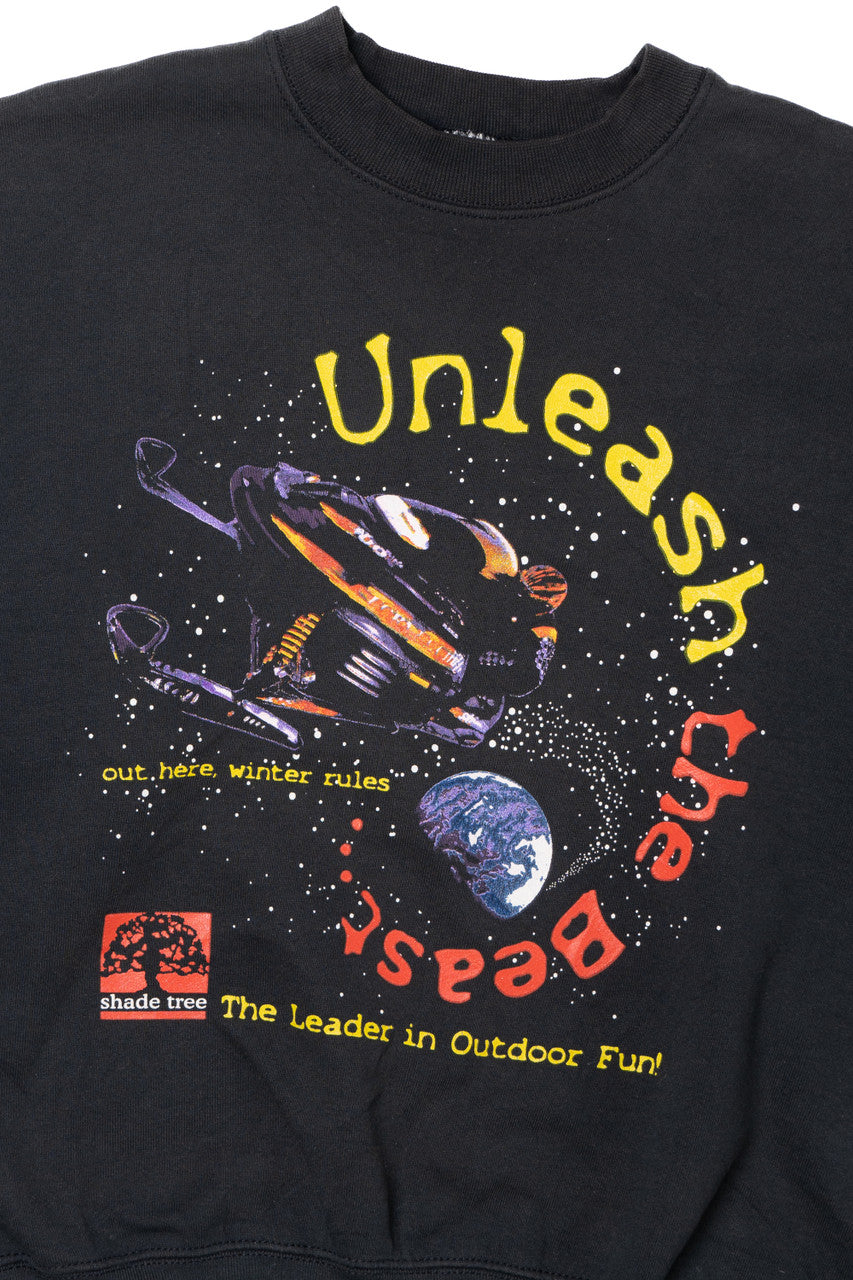 Vintage "Unleash The Beast" "Out Here Winter Rules" Shade Tree Snowmobiles Sweatshirt