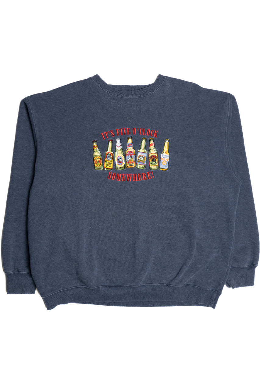 Vintage Big Dogs "It's Five O'Clock Somewhere" Embroidered Beer Bottles Sweatshirt