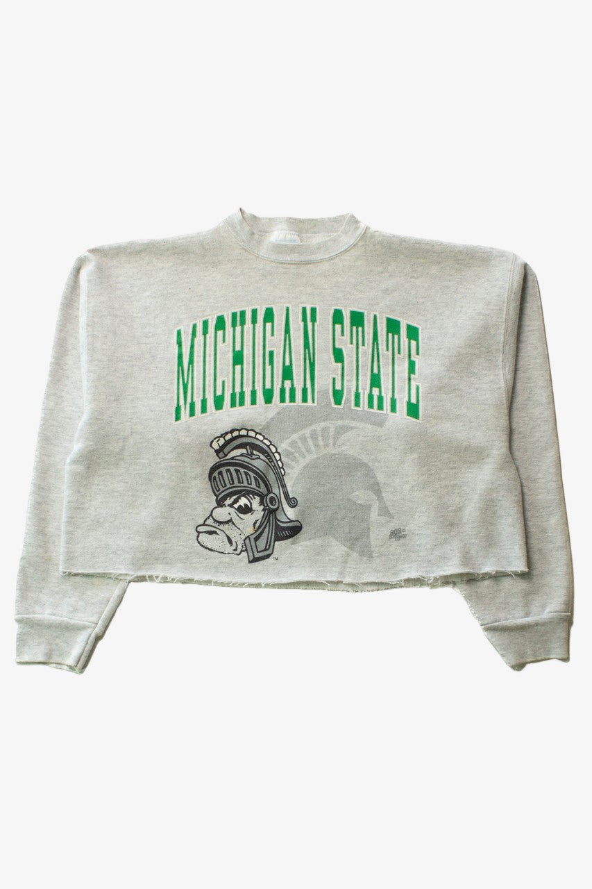Vintage Cropped Michigan State Raw Hem Sweatshirt (1990s)