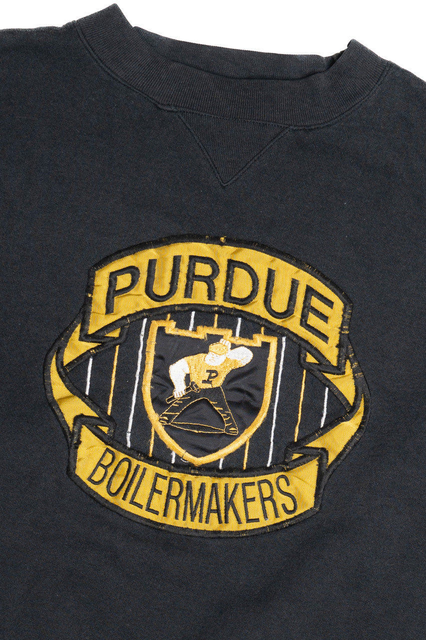 Vintage "Purdue Boilermakers" Flocking Embroidered Sweatshirt (1990s)