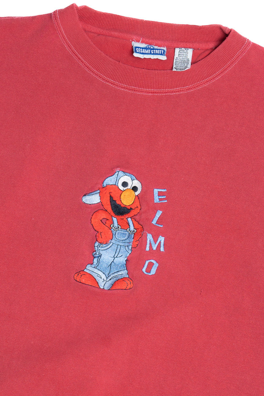 Vintage "Elmo" In Denim Overalls Embroidered Sesame Street Sweatshirt (2000s)