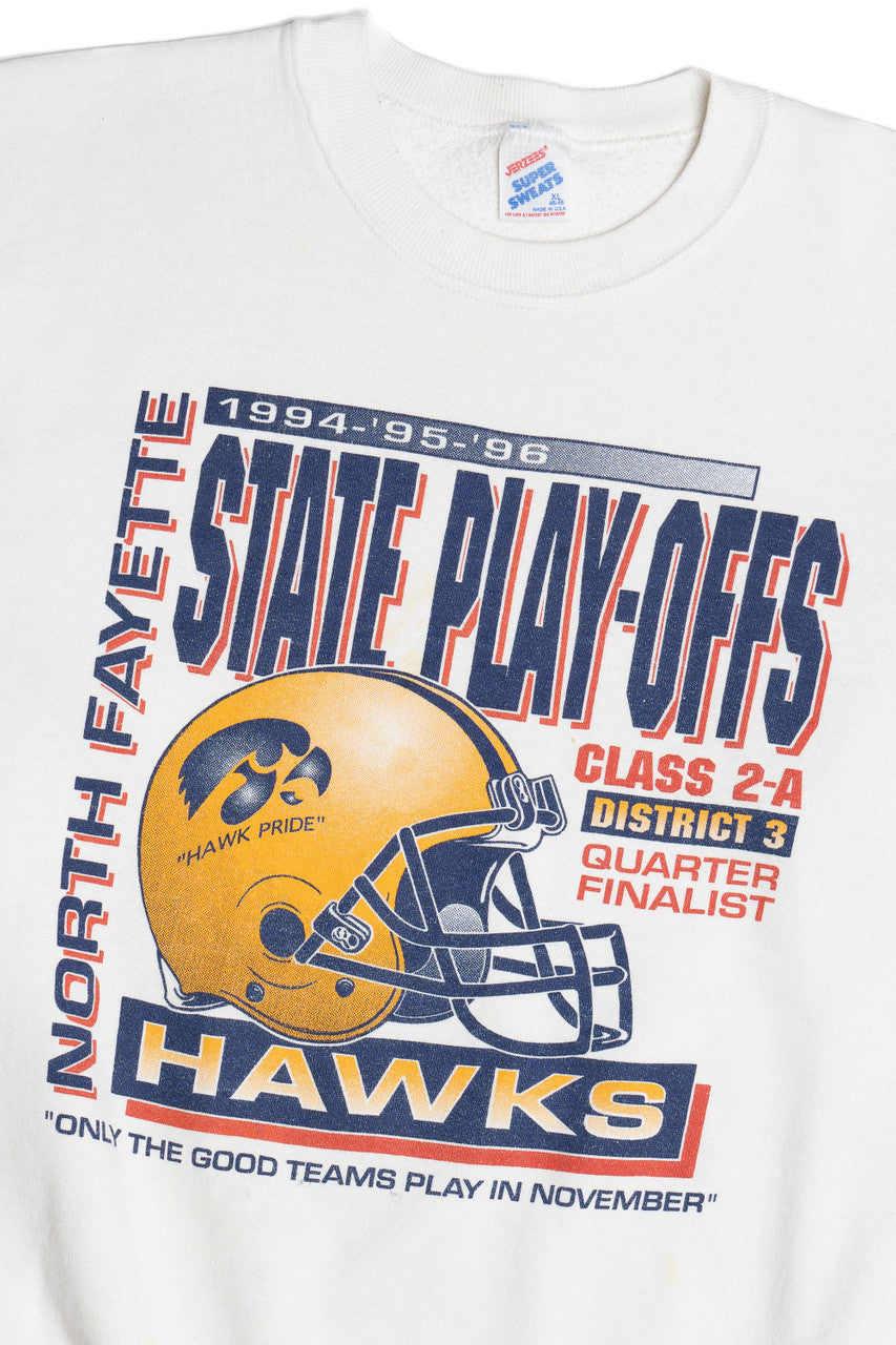 Vintage 1996 North Fayette Hawk State Play-Offs Jerzees Sweatshirt (1990s)