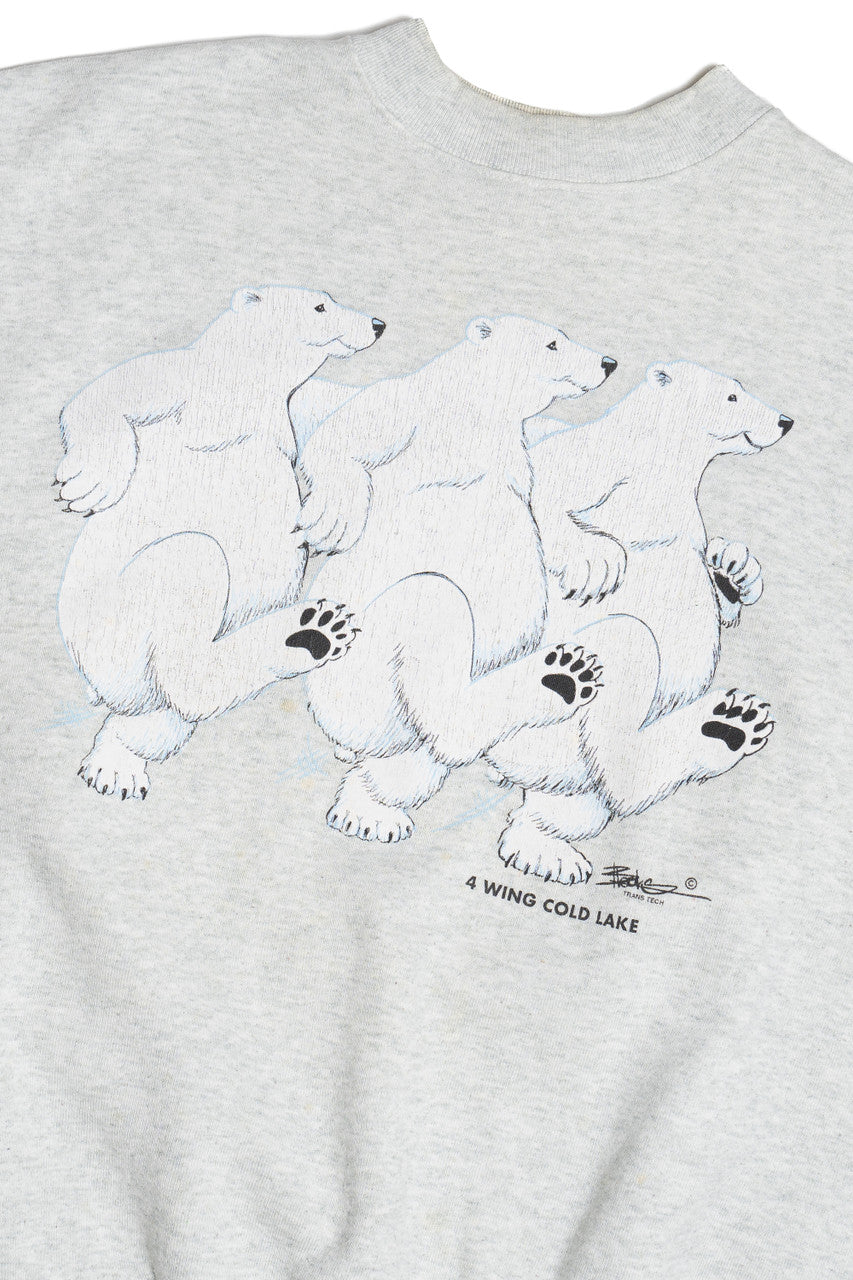 Vintage Distressed Dancing Polar Bears "4 Wing Cold Lake" Sweatshirt (1990s)