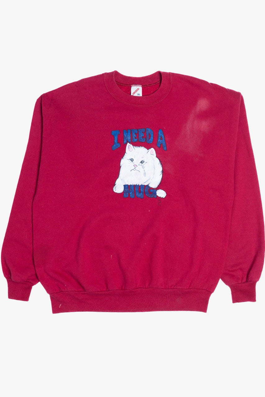 Vintage "I Need A Hug" Hand Painted Cat Sweatshirt (1990s)