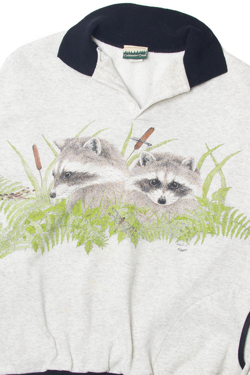 Coldwater Creek Raccoon Family Front/Back Sweatshirt