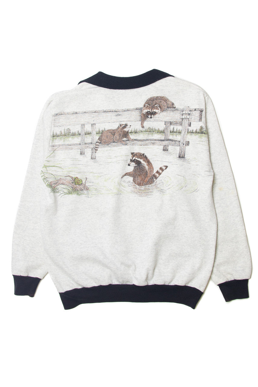 Coldwater Creek Raccoon Family Front/Back Sweatshirt