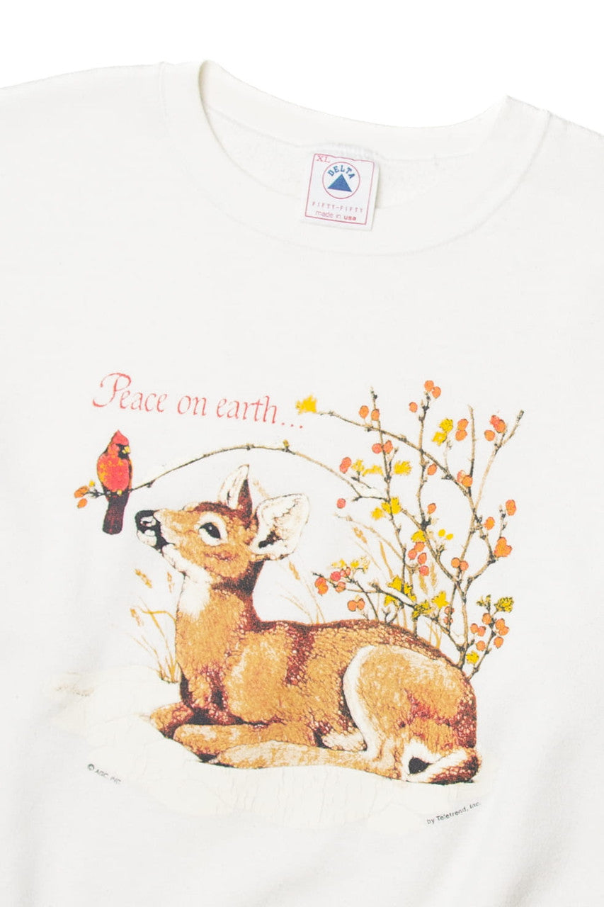 Vintage Delta "Peace On Earth" Deer And Cardinal Sweatshirt