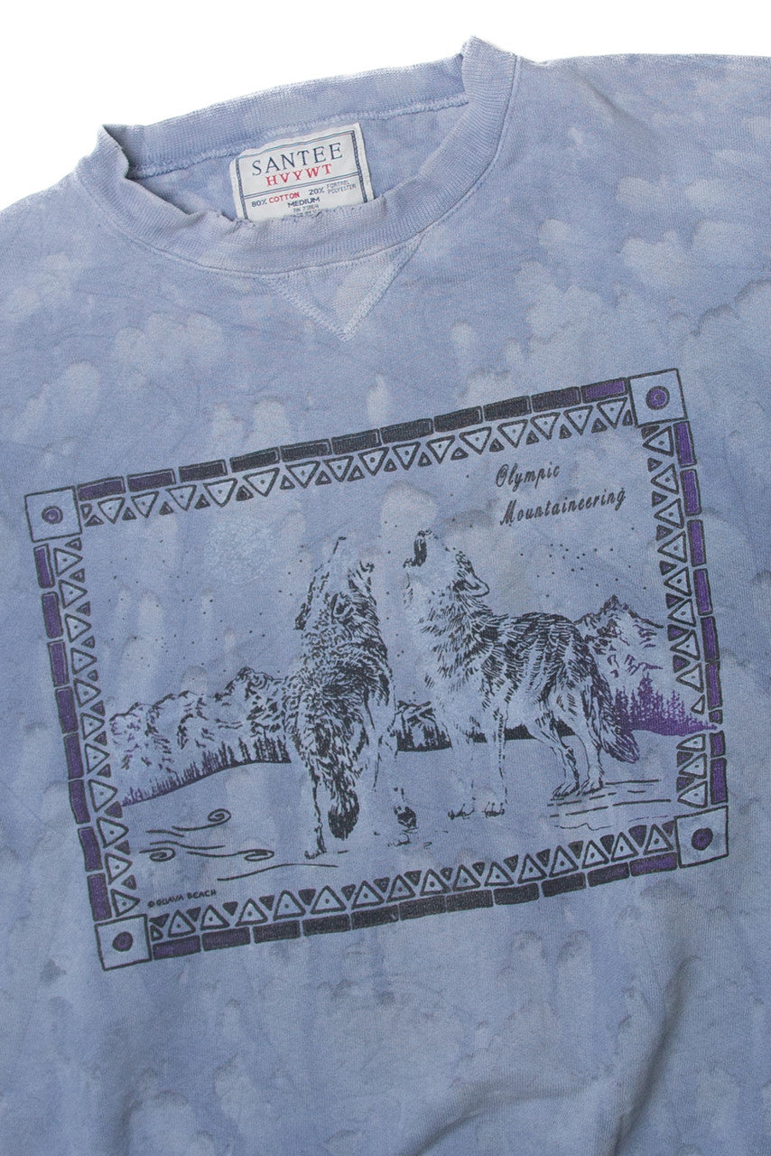 Vintage Wolves Howling "Olympic Mountaineering" Santee Tie Dye Sweatshirt (1990s)