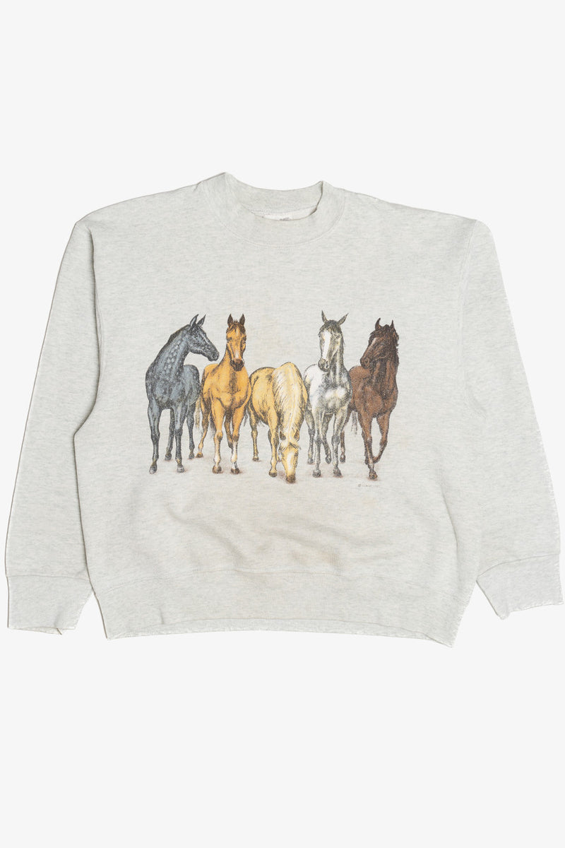 Retro Horse Pattern Print Casual Cotton Sweatshirt