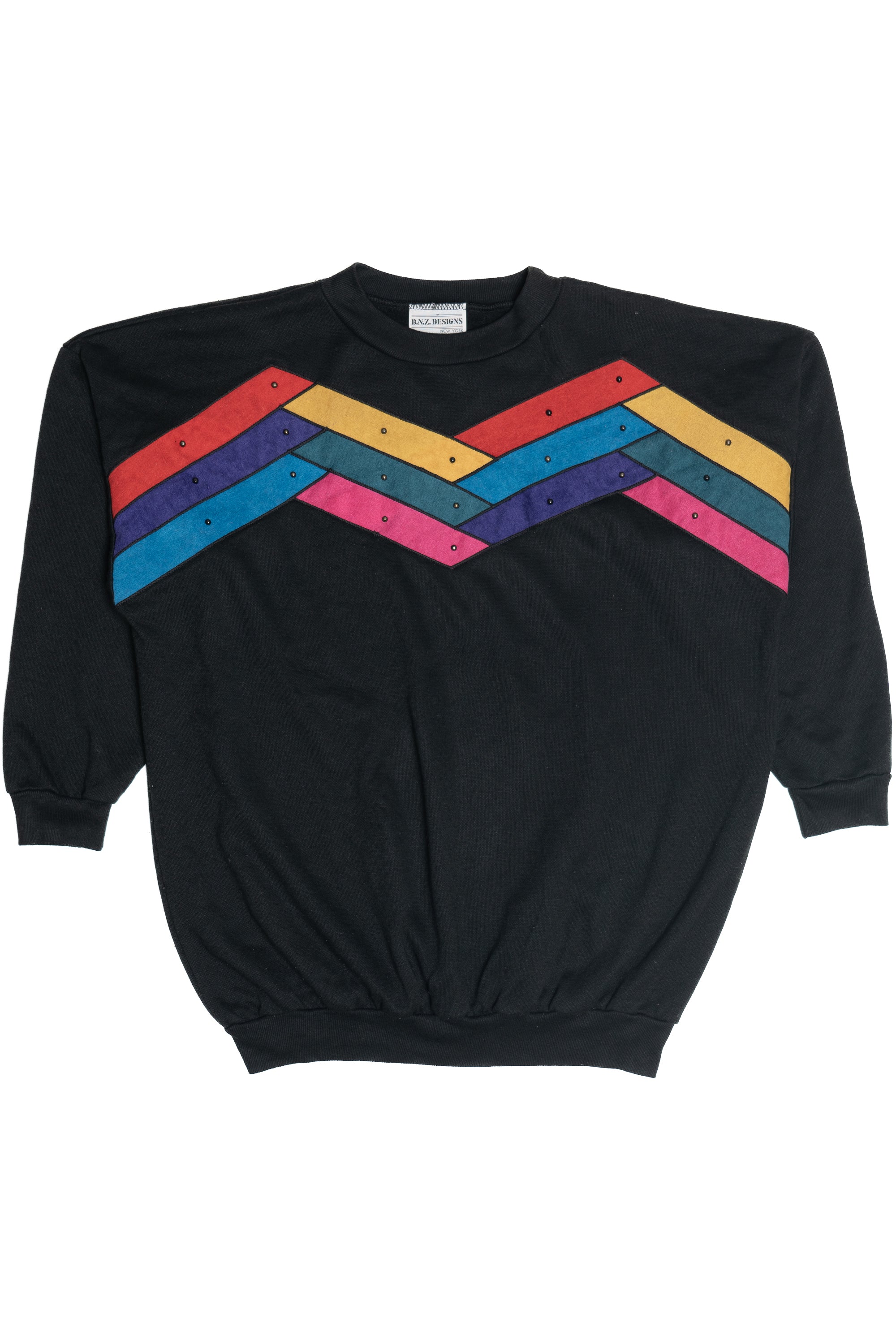 Vintage Suede-Like Zig Zag Applique Sweatshirt (1980s)