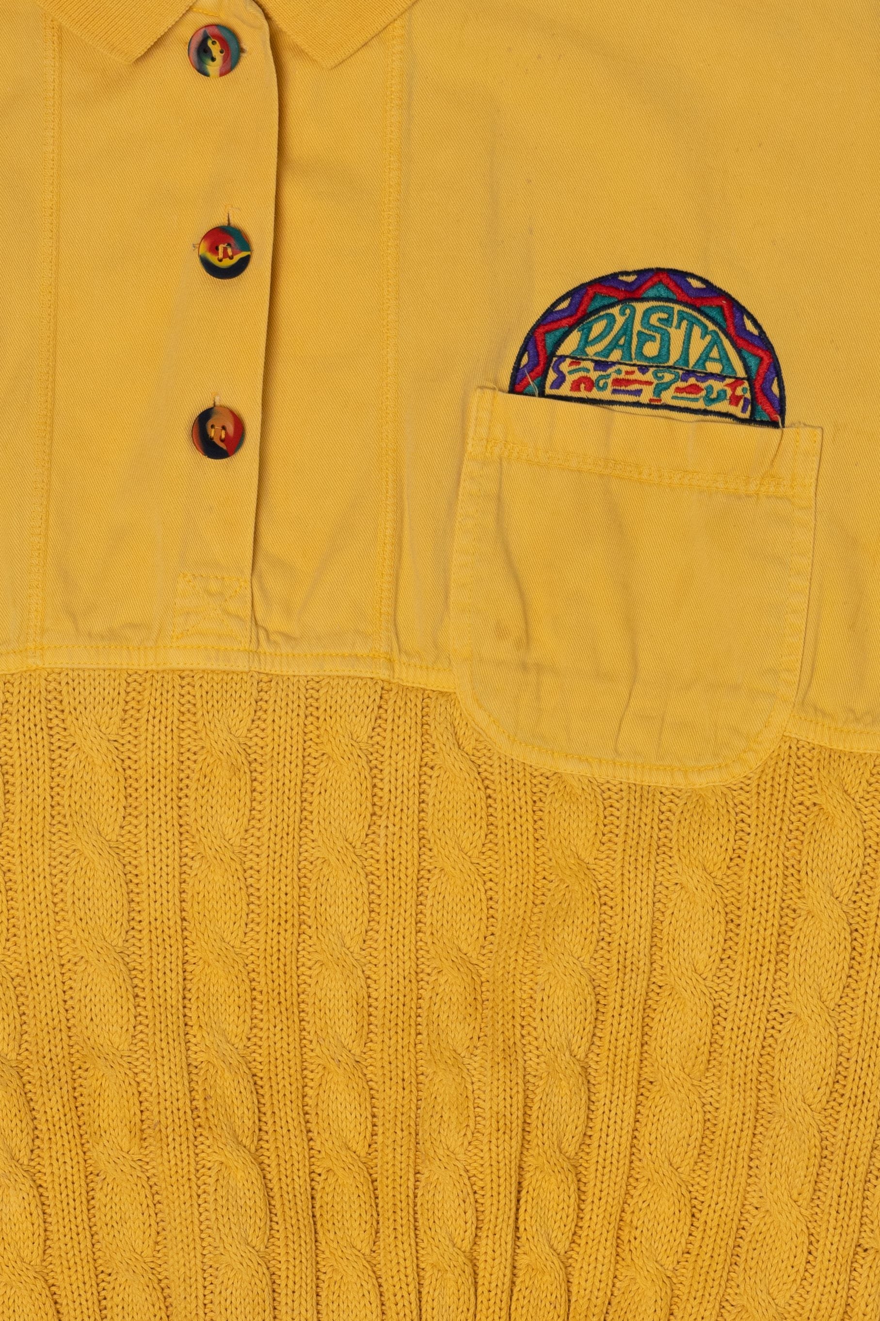 Vintage Yellow Cable Knit Pasta Sweatshirt (1990s)
