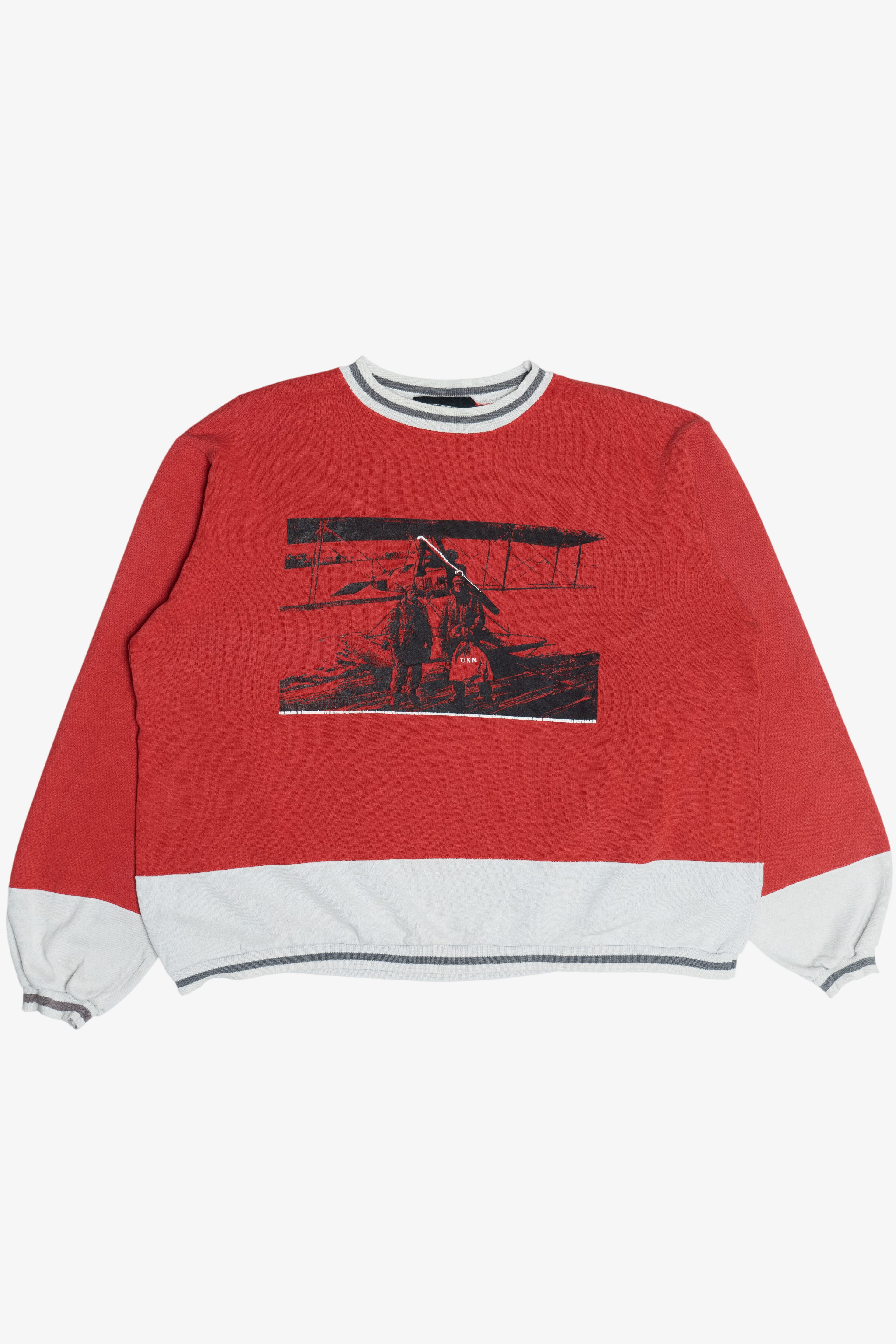 Vintage "U.S.N." US Navy Airplane Color Block Sweatshirt (1980s)