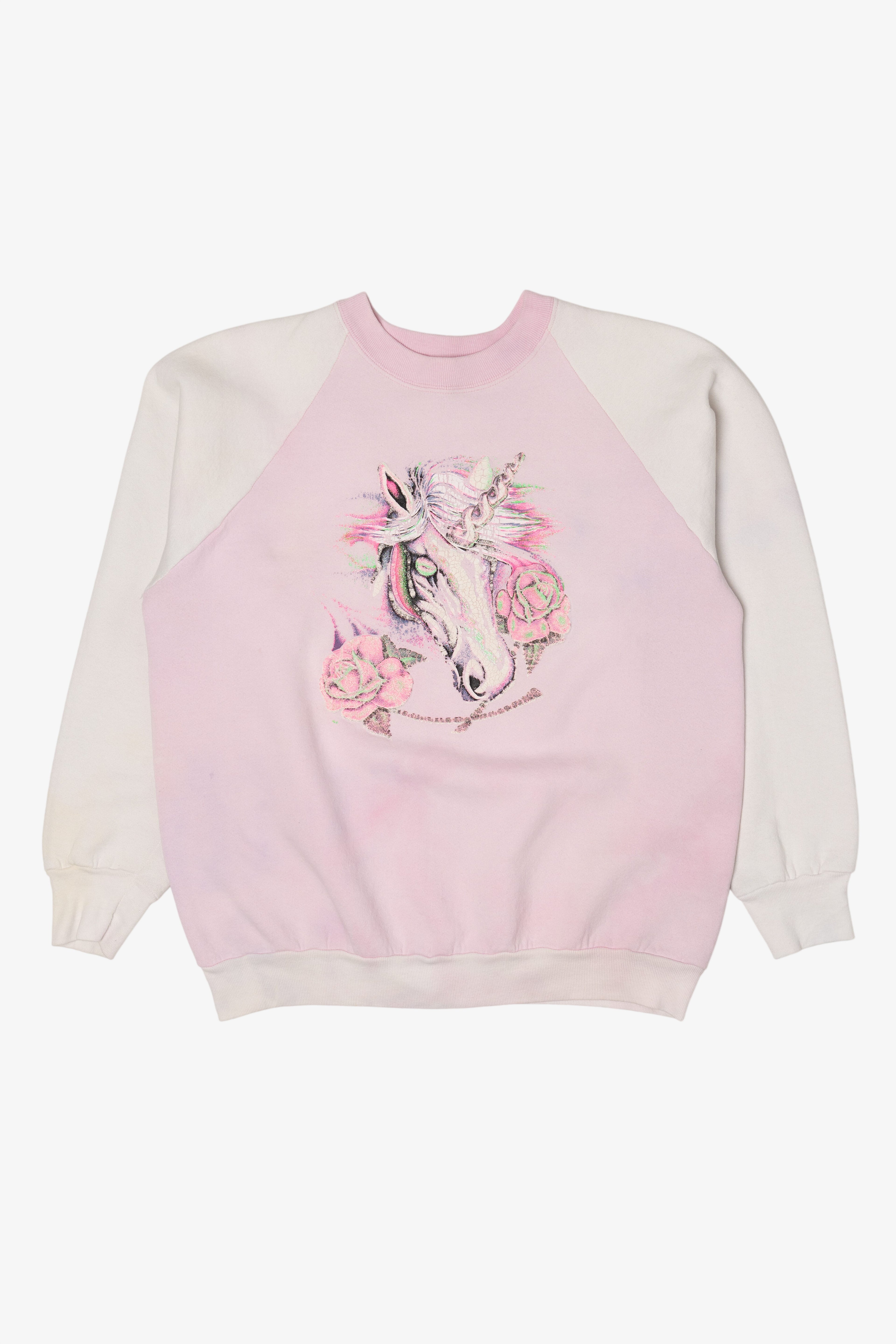 Vintage Pink Embossed Unicorn Raglan Sweatshirt (1980s)