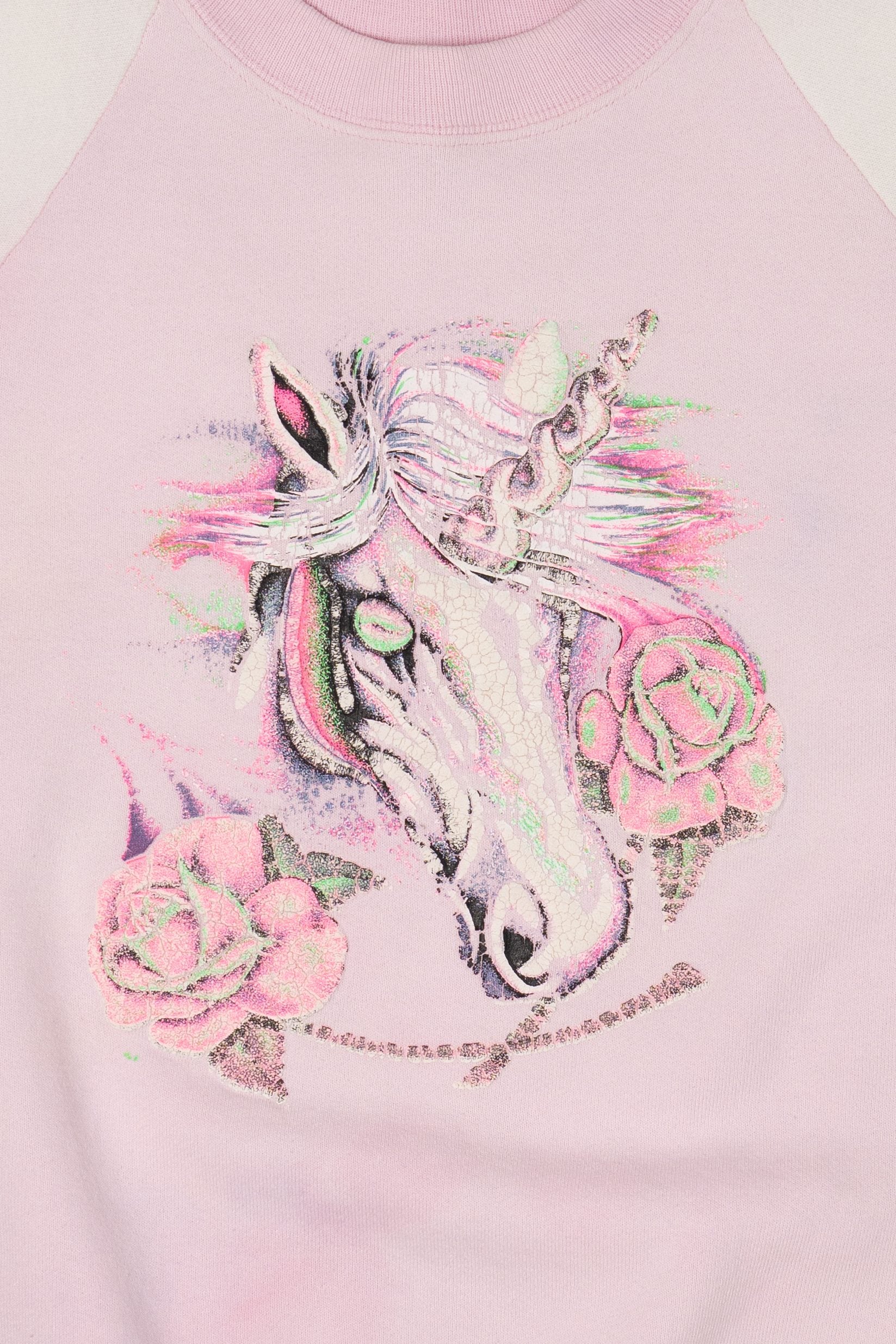 Vintage Pink Embossed Unicorn Raglan Sweatshirt (1980s)