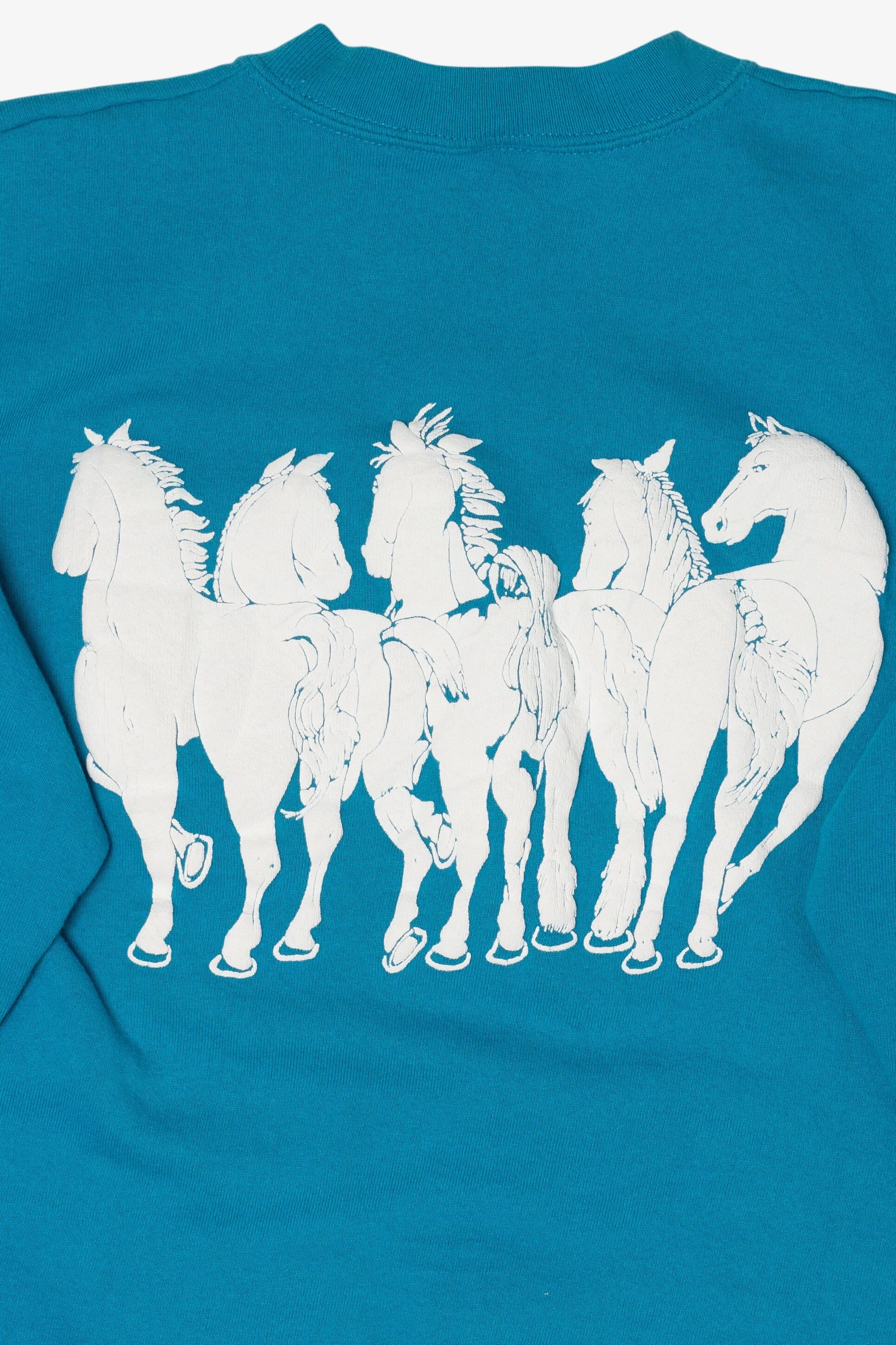 Vintage Embossed Horses Front/Back Sweatshirt (1990s)