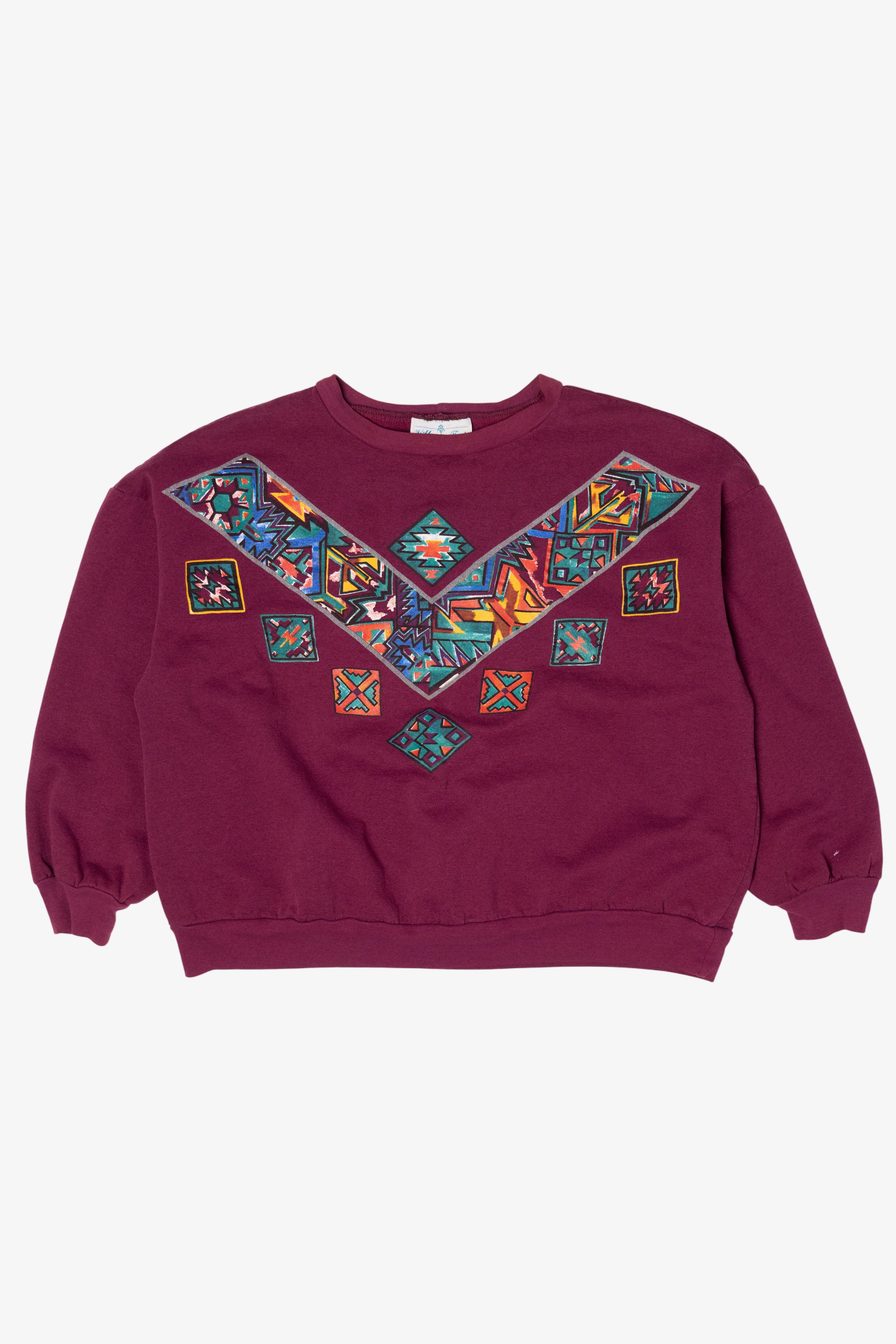 Vintage Burgundy Southwestern Geometric Sweatshirt (1990s)