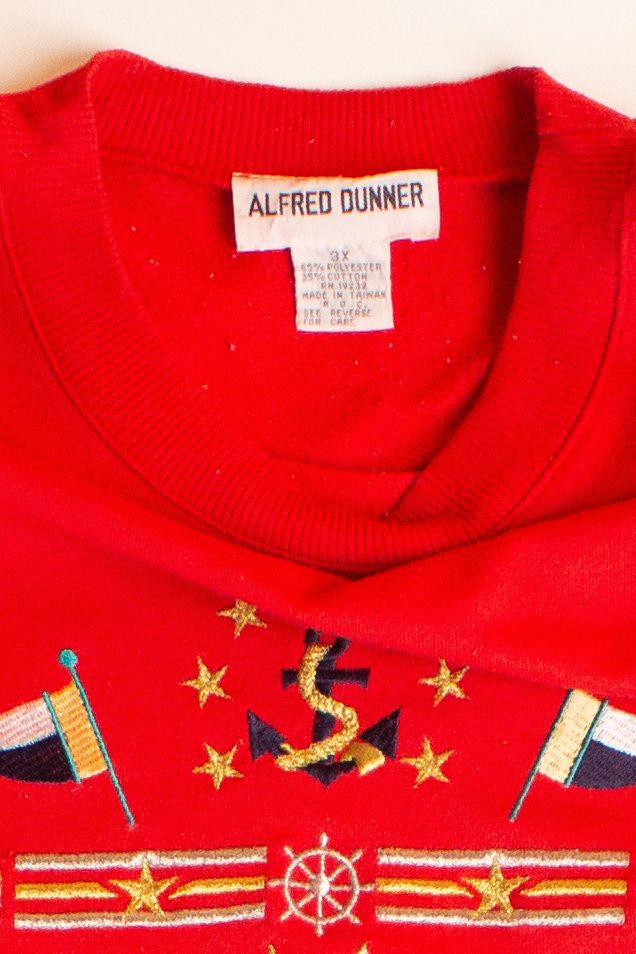 Vintage Red Embroidered Nautical Symbols Sweatshirt (1990s)