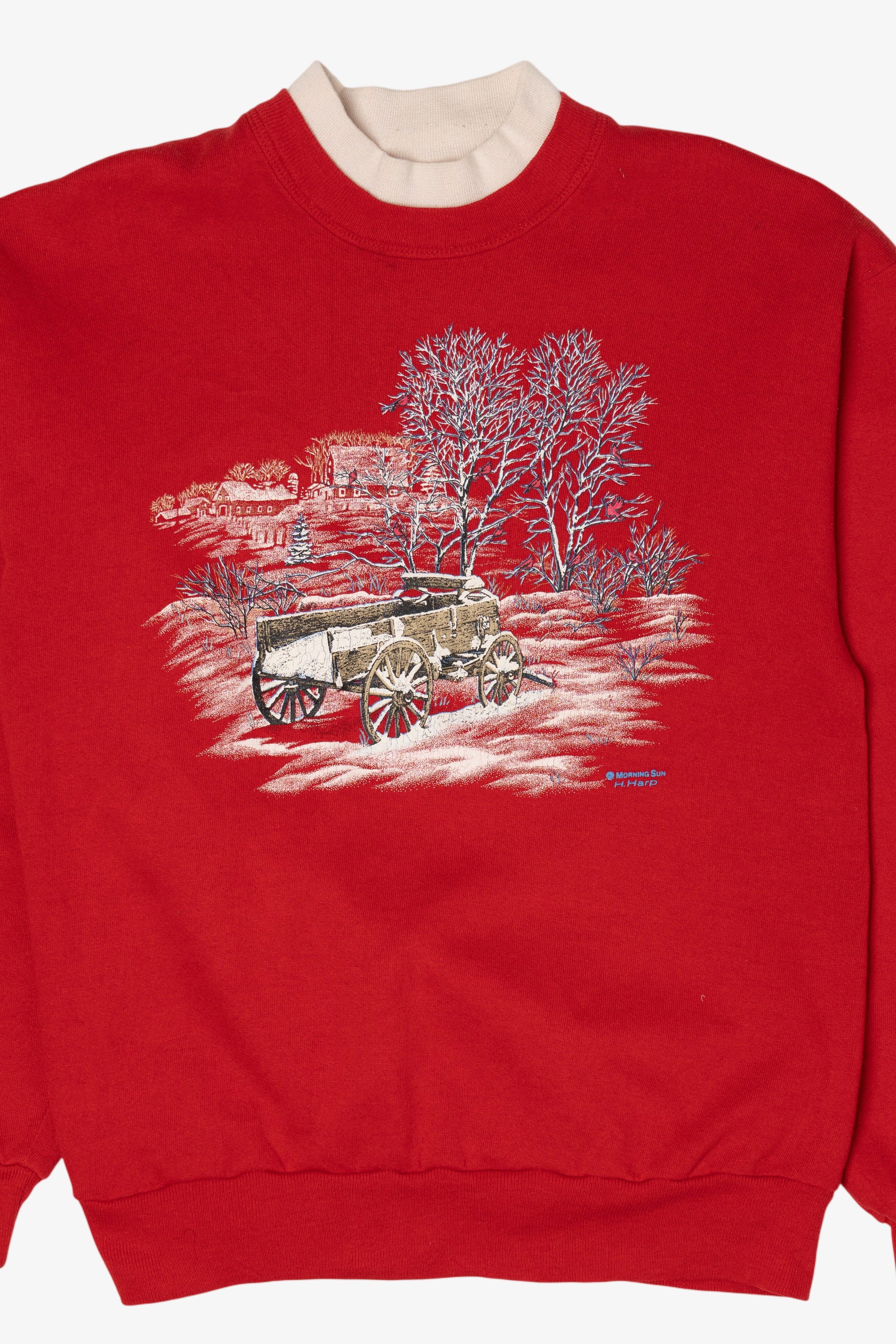 Vintage Red Morning Sun Winter Scene Sweatshirt (1990s)