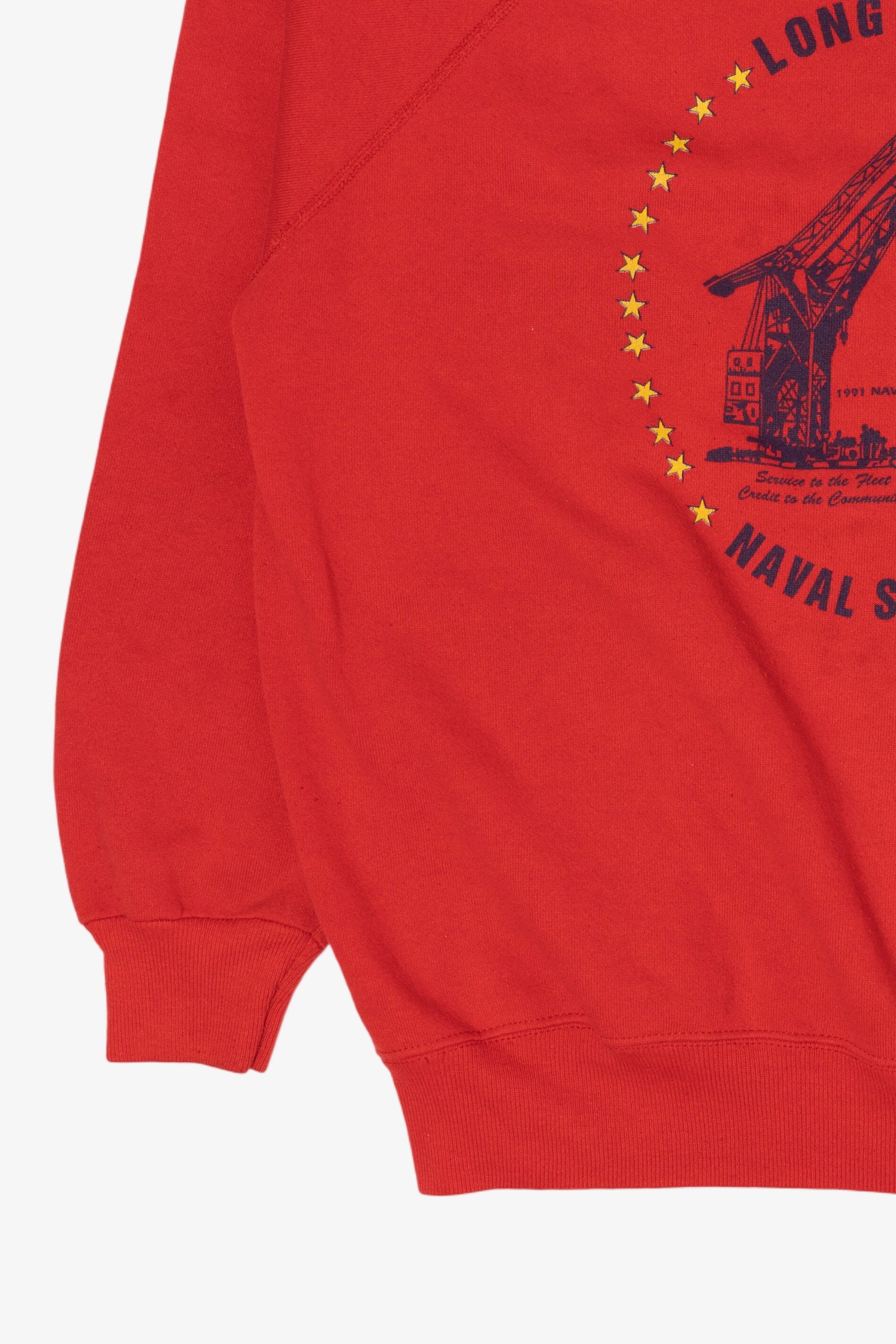 Vintage Red Long Beach Naval Shipyard Raglan Sweatshirt (1990s)