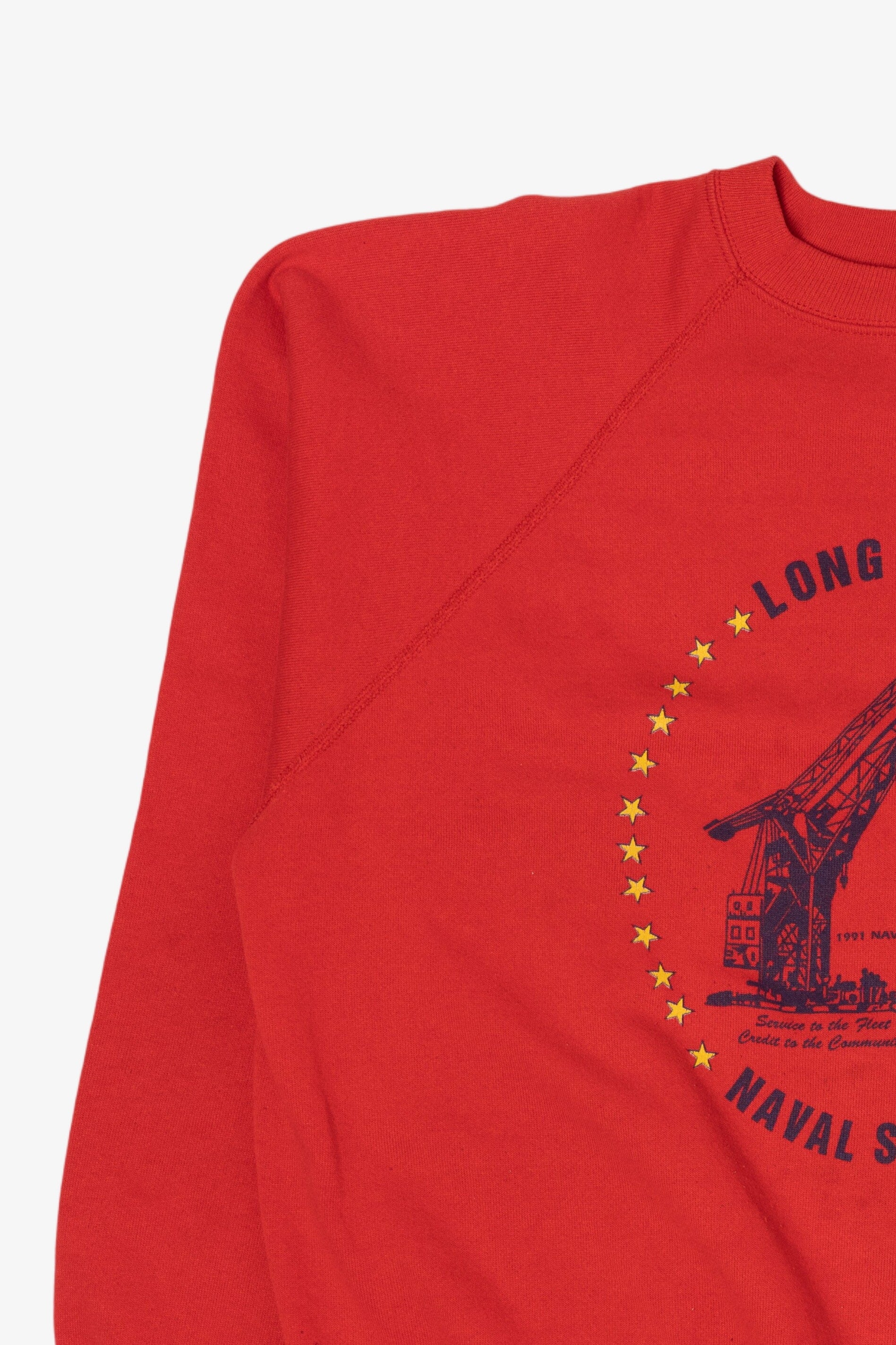 Vintage Red Long Beach Naval Shipyard Raglan Sweatshirt (1990s)