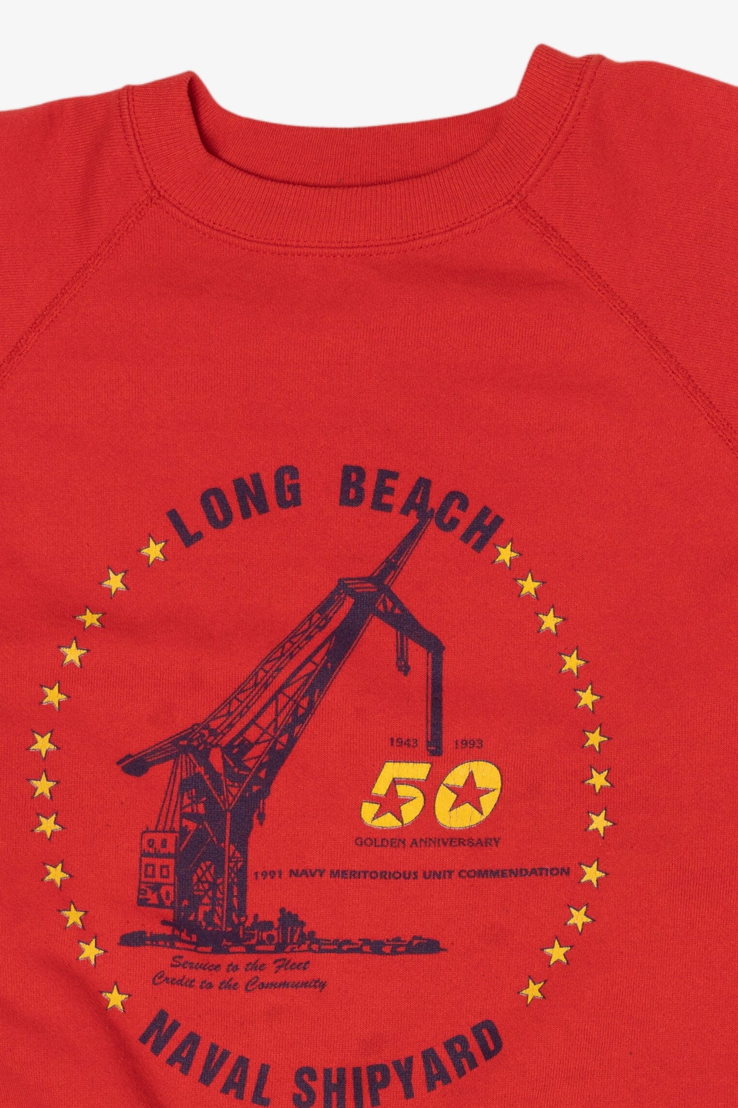 Vintage Red Long Beach Naval Shipyard Raglan Sweatshirt (1990s)