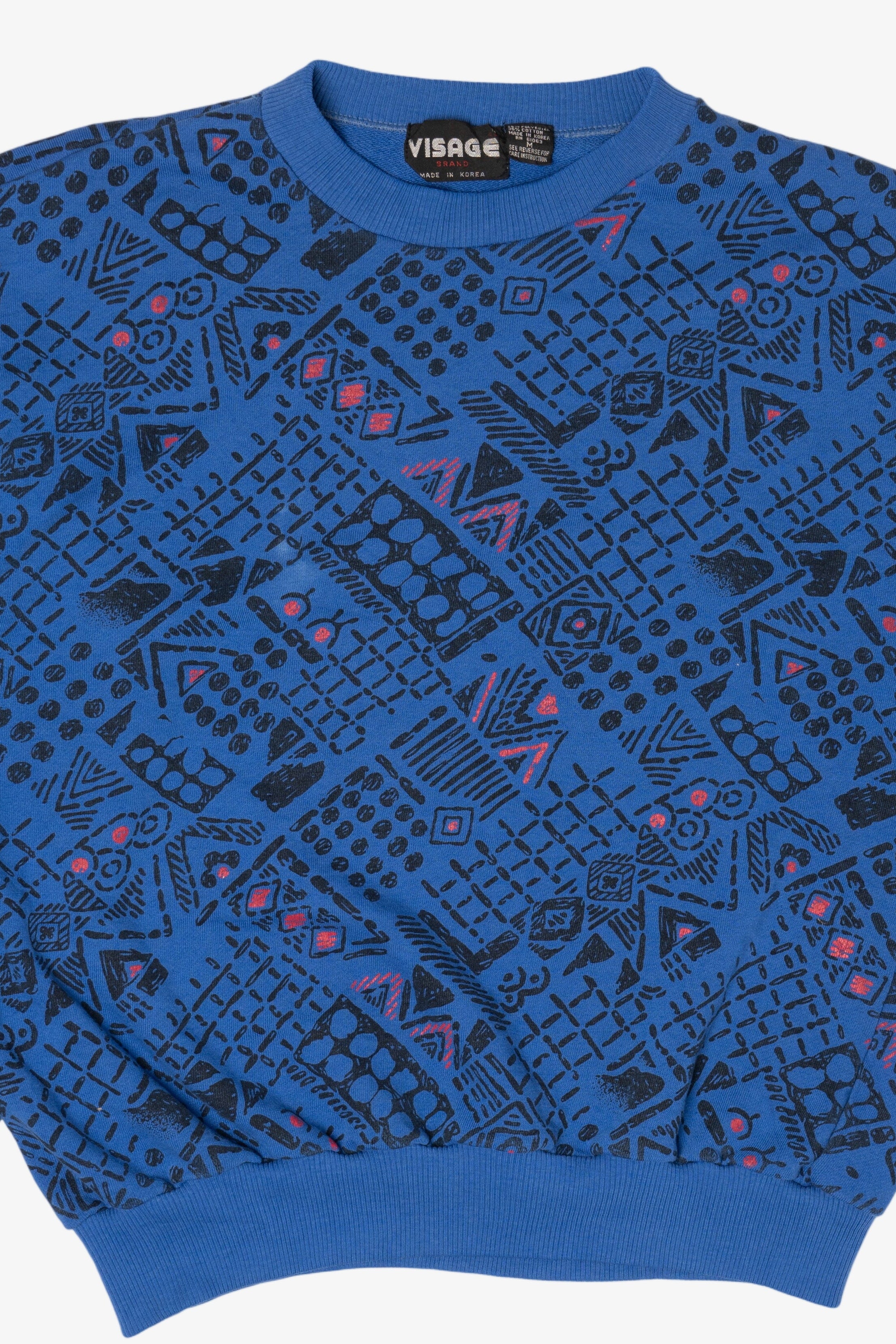 Vintage Blue Visage Geometric Pattern Sweatshirt (1990s)