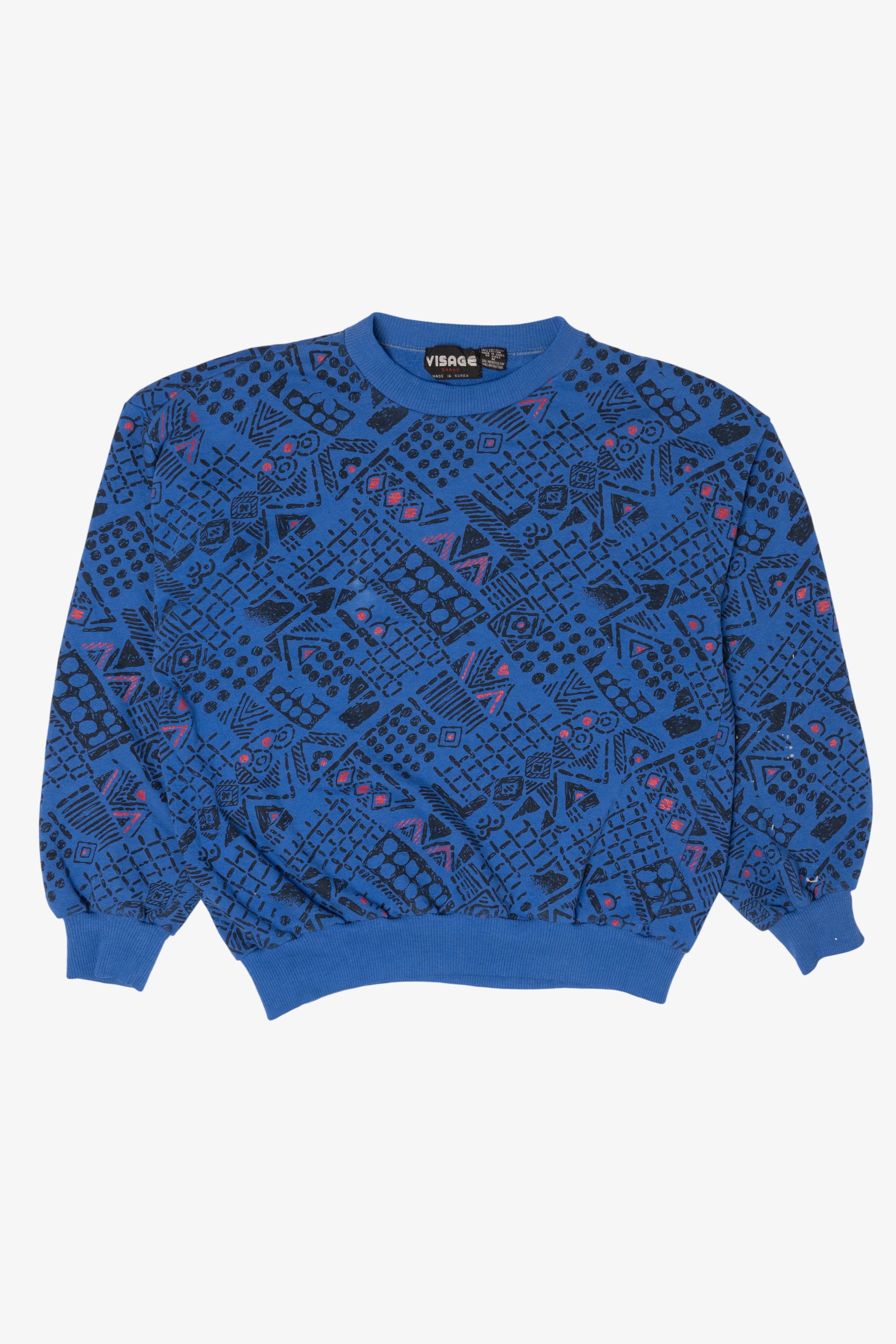 Vintage Blue Visage Geometric Pattern Sweatshirt (1990s)