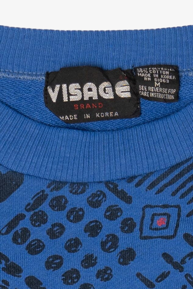 Vintage Blue Visage Geometric Pattern Sweatshirt (1990s)