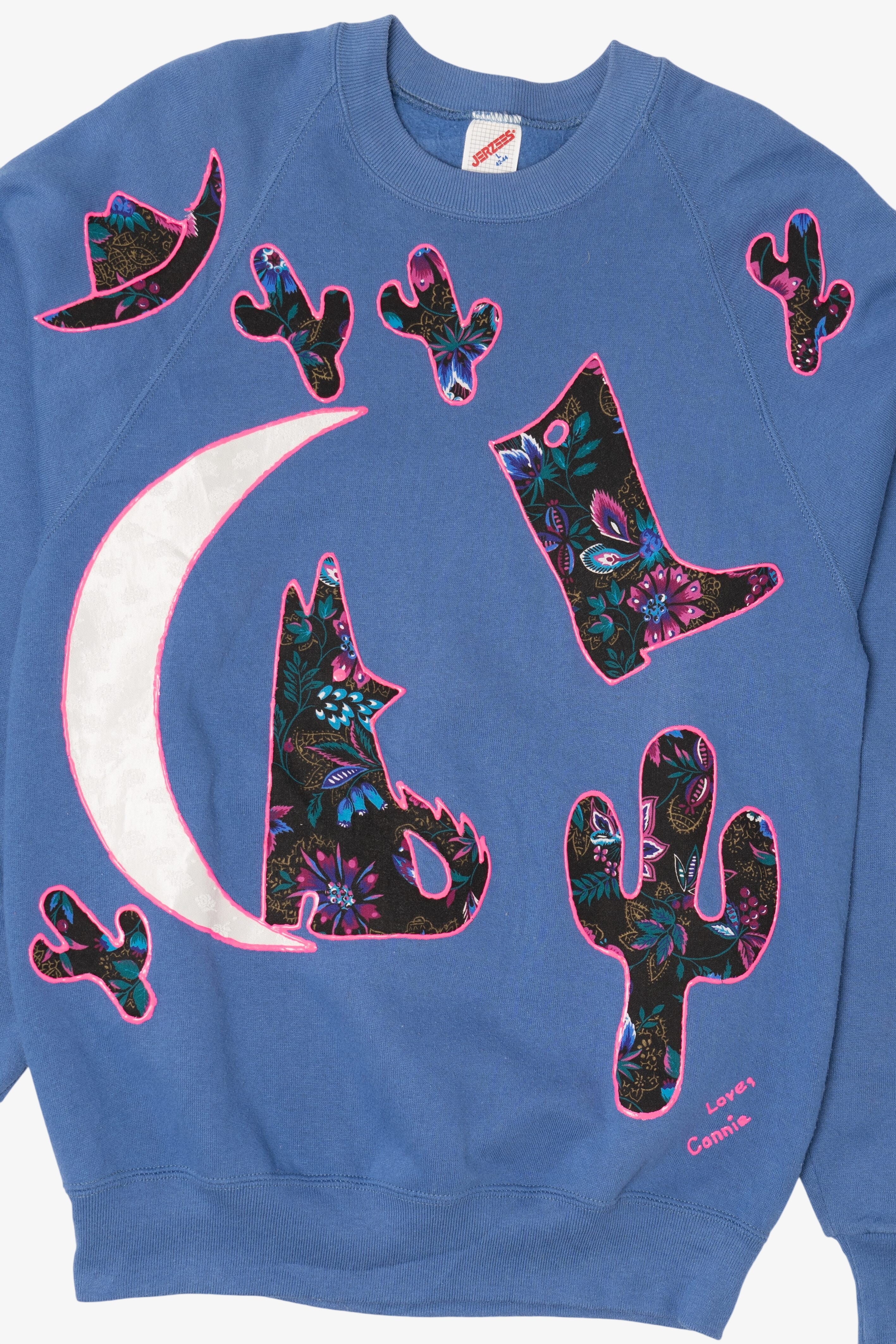 Vintage Blue Painted Patchwork Desert Cowboy Raglan Sweatshirt (1990s)