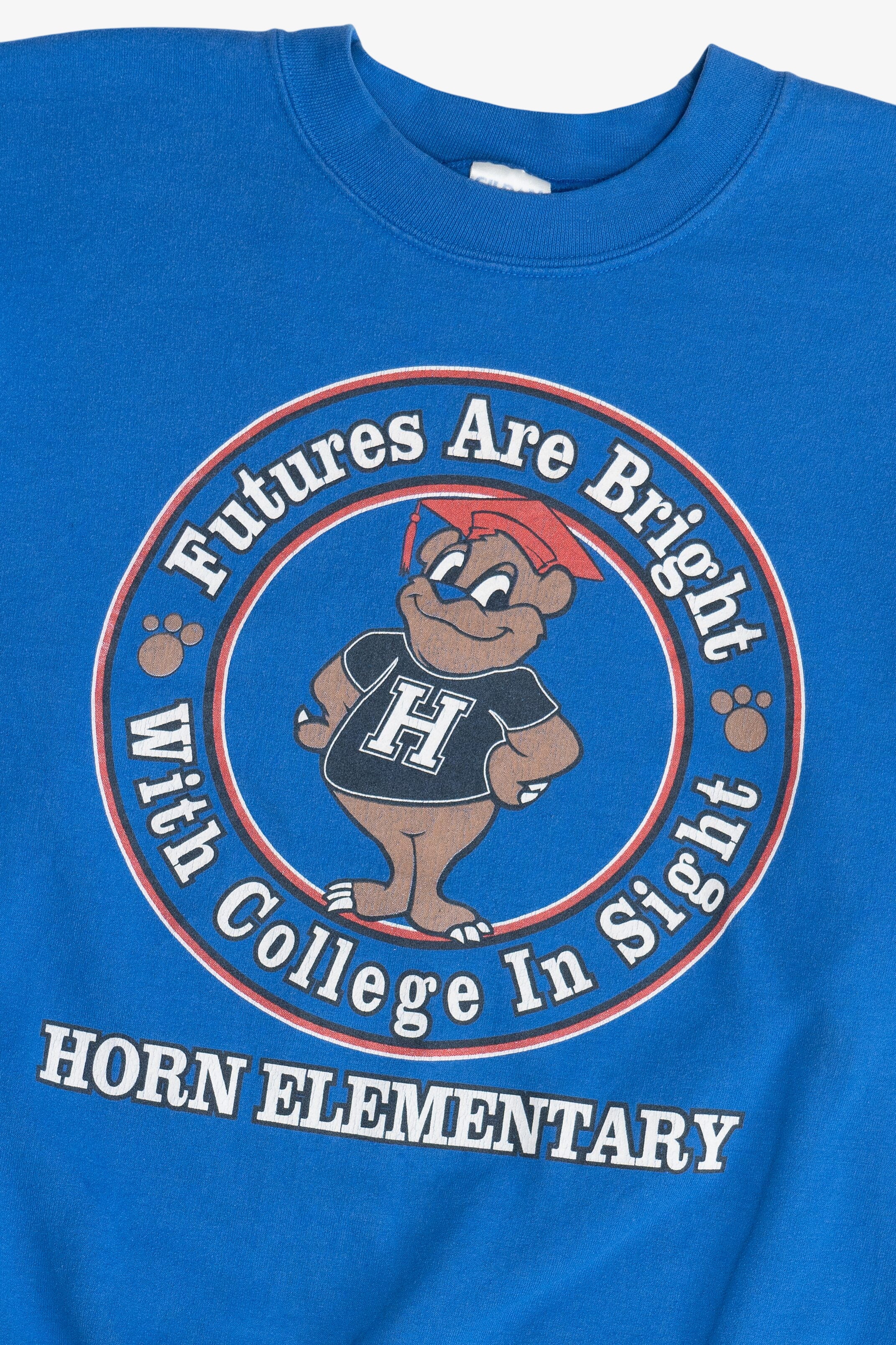 Vintage "Futures Are Bright With College In Sight" Horn Elementary Bear Mascot Sweatshirt (2000s)