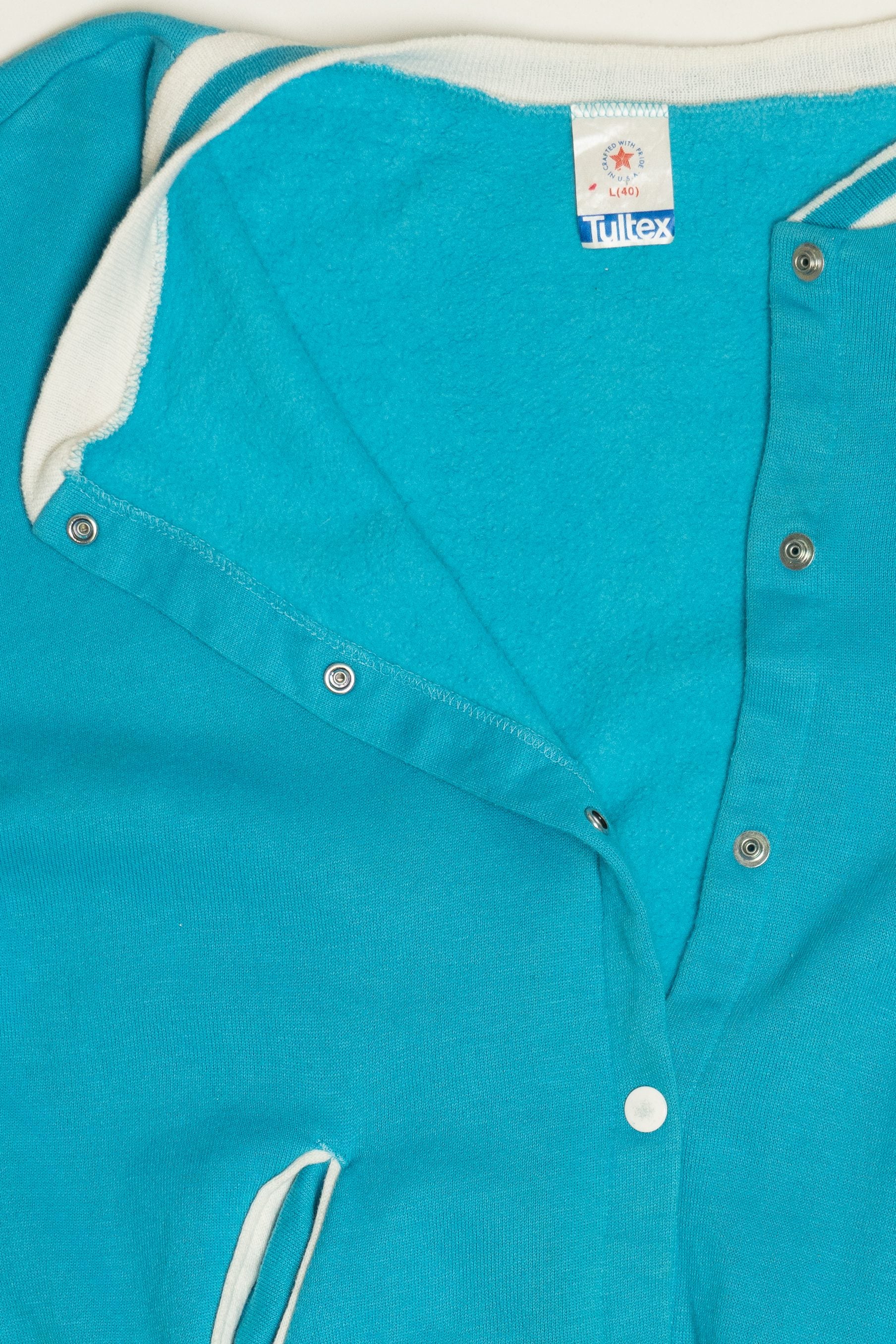 Vintage Tultex Turquoise Snap Button Up Sweatshirt (1980s)