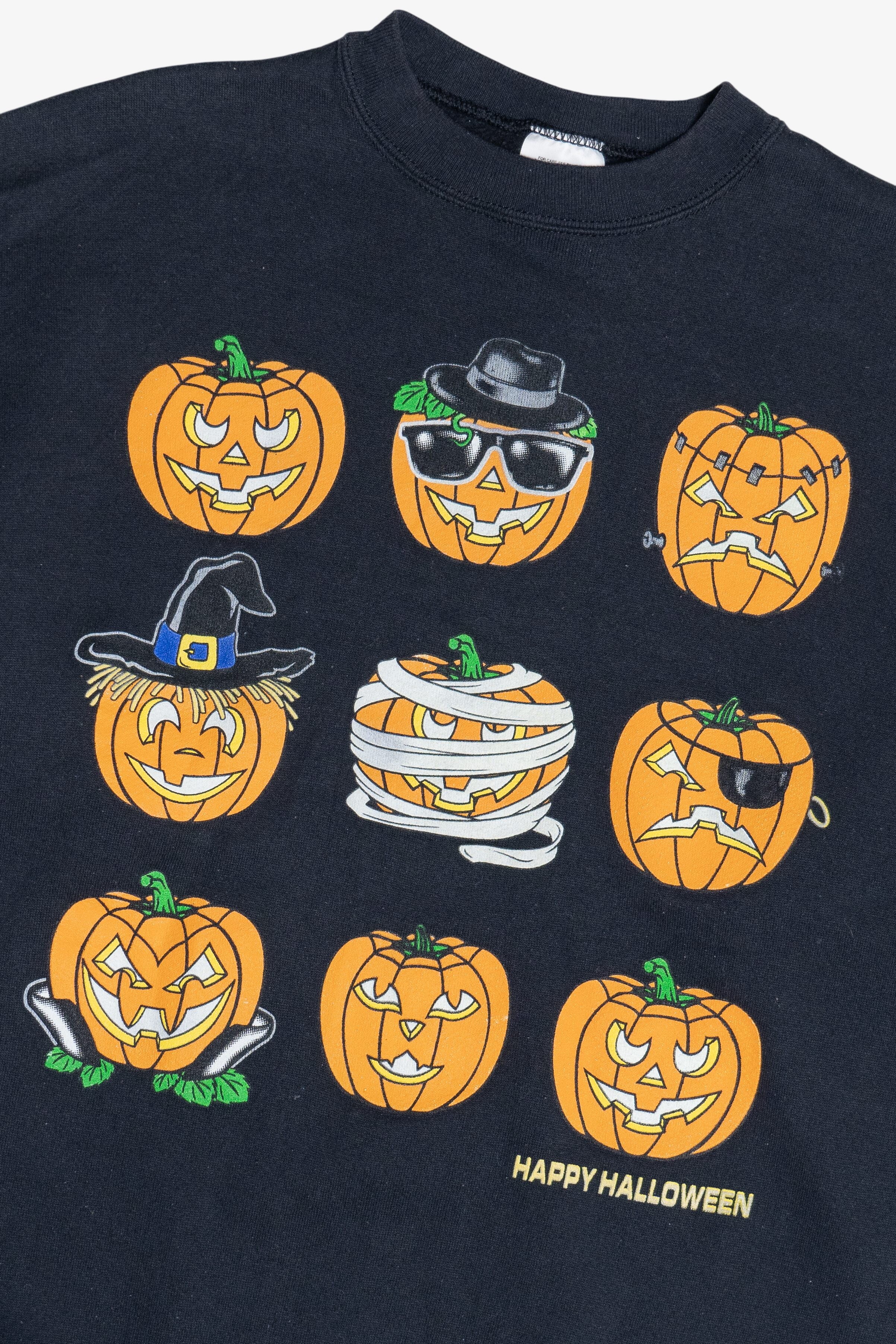 Vintage "Happy Halloween" Costume Dress-Up Halloween Pumpkins Sweatshirt (1990s)