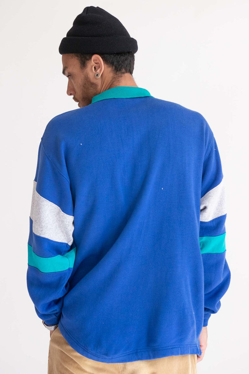 Blue Striped Polo Sweatshirt 1