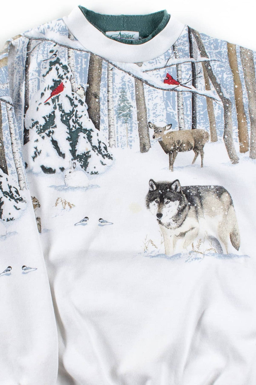 Vintage Winter Animals Allover Graphic Sweatshirt