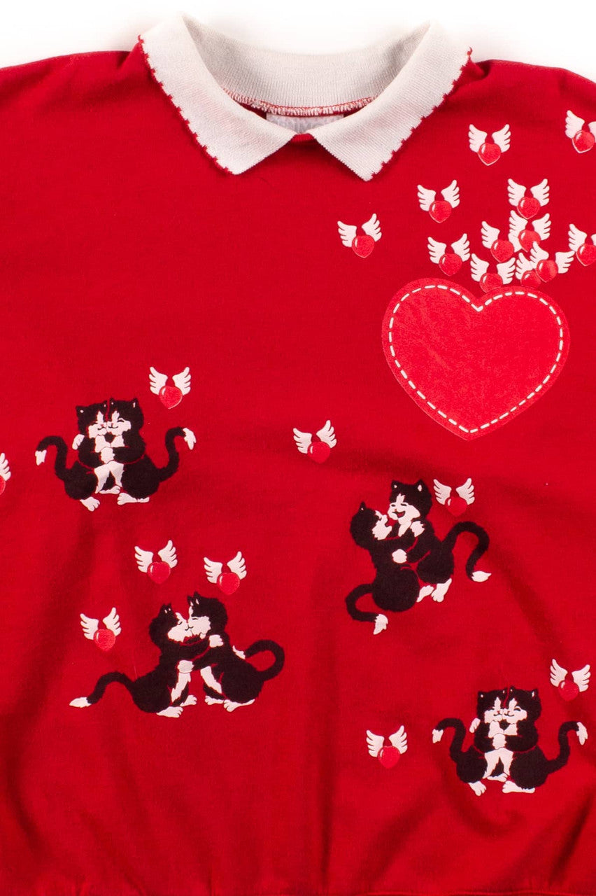 Vintage Kittens & Hearts Collared Sweatshirt