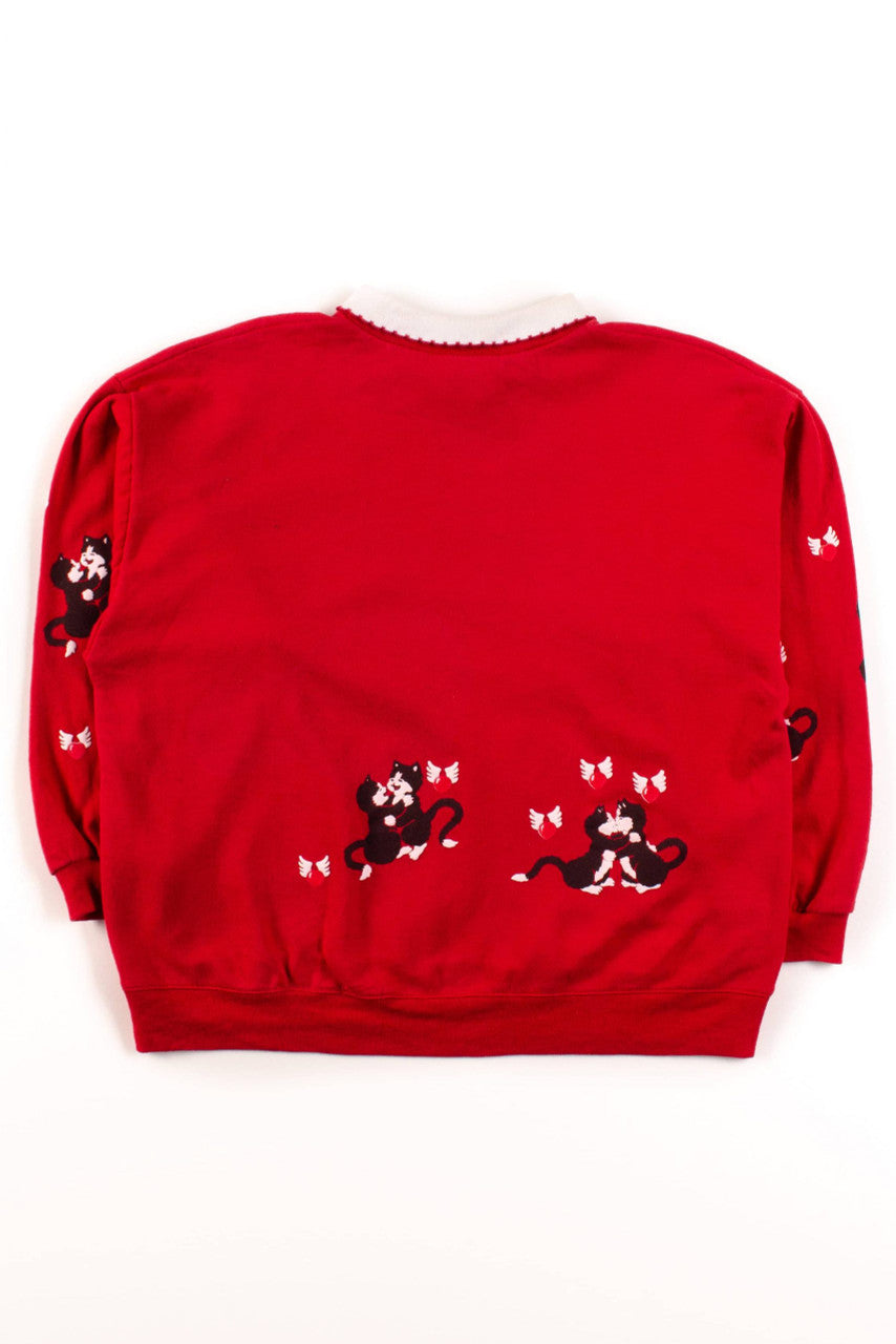 Vintage Kittens & Hearts Collared Sweatshirt