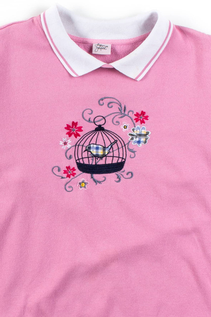 Vintage Embroidered Birdcage Collared Sweatshirt