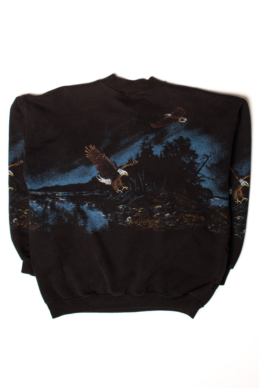Vintage Night Eagle Allover Graphic Sweatshirt