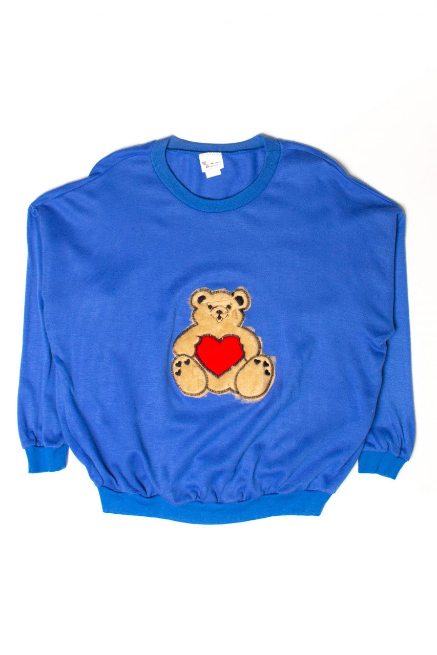 Vintage Fuzzy Teddy Bear Heart Sweatshirt (1980s)