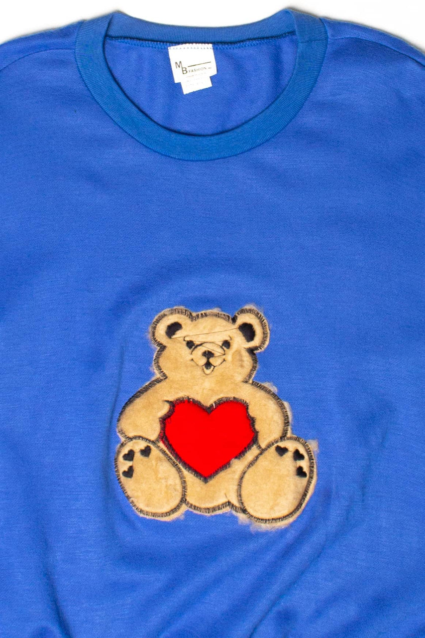 Vintage Fuzzy Teddy Bear Heart Sweatshirt (1980s)