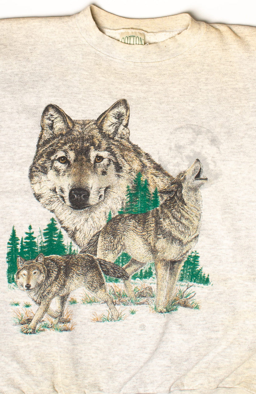 Vintage Stained Wolf Howl Sweatshirt (1990s)