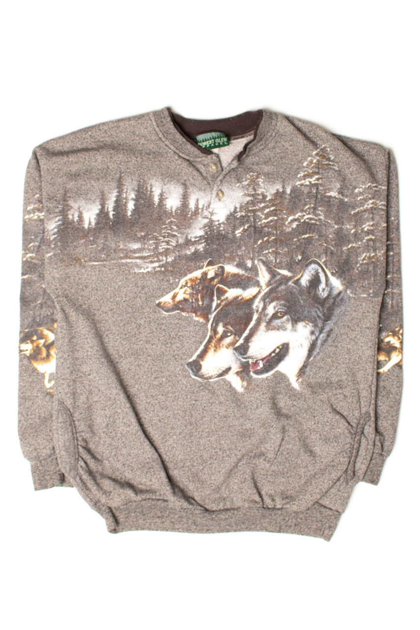 Vintage Wolf Pack All Over Graphic Sweatshirt (1990s)