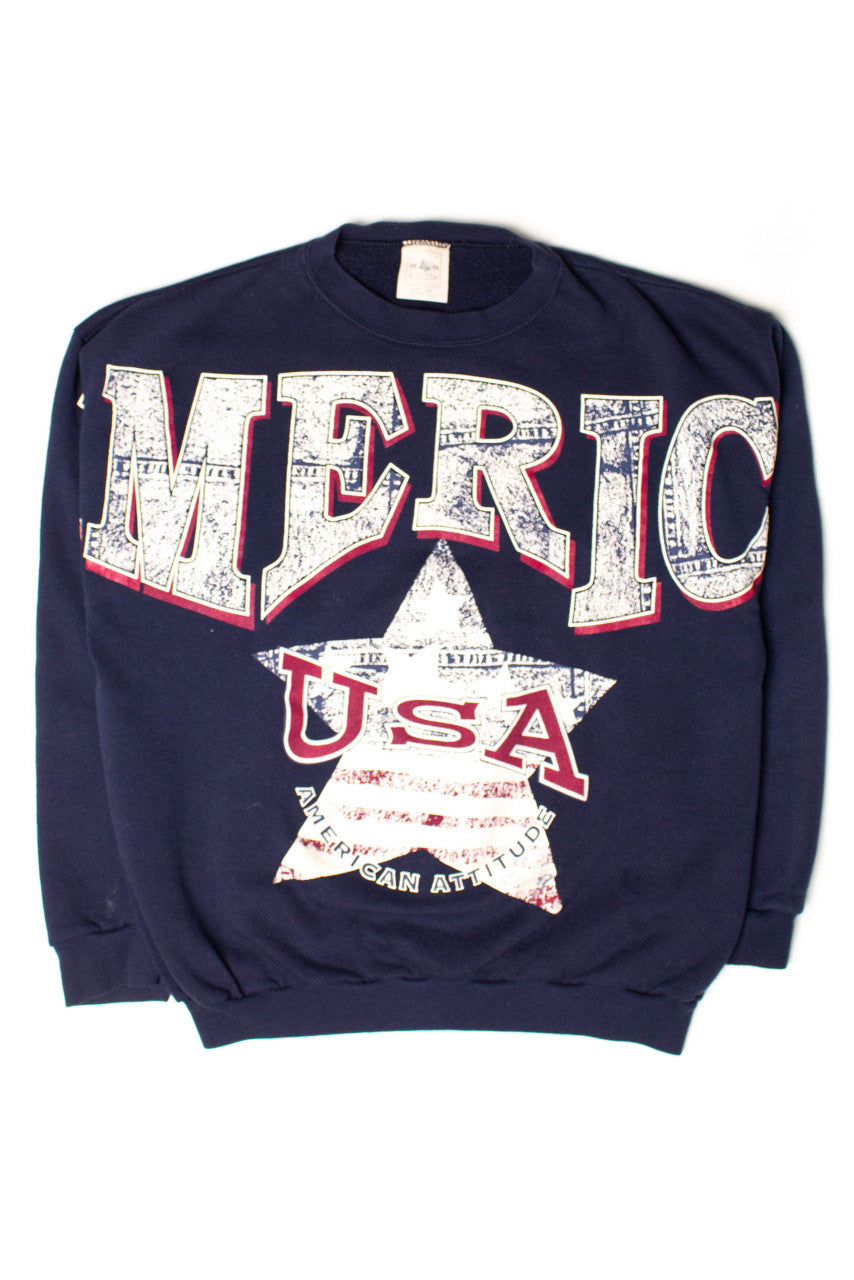 Vintage America Spellout Denim Print Sweatshirt (1990s)