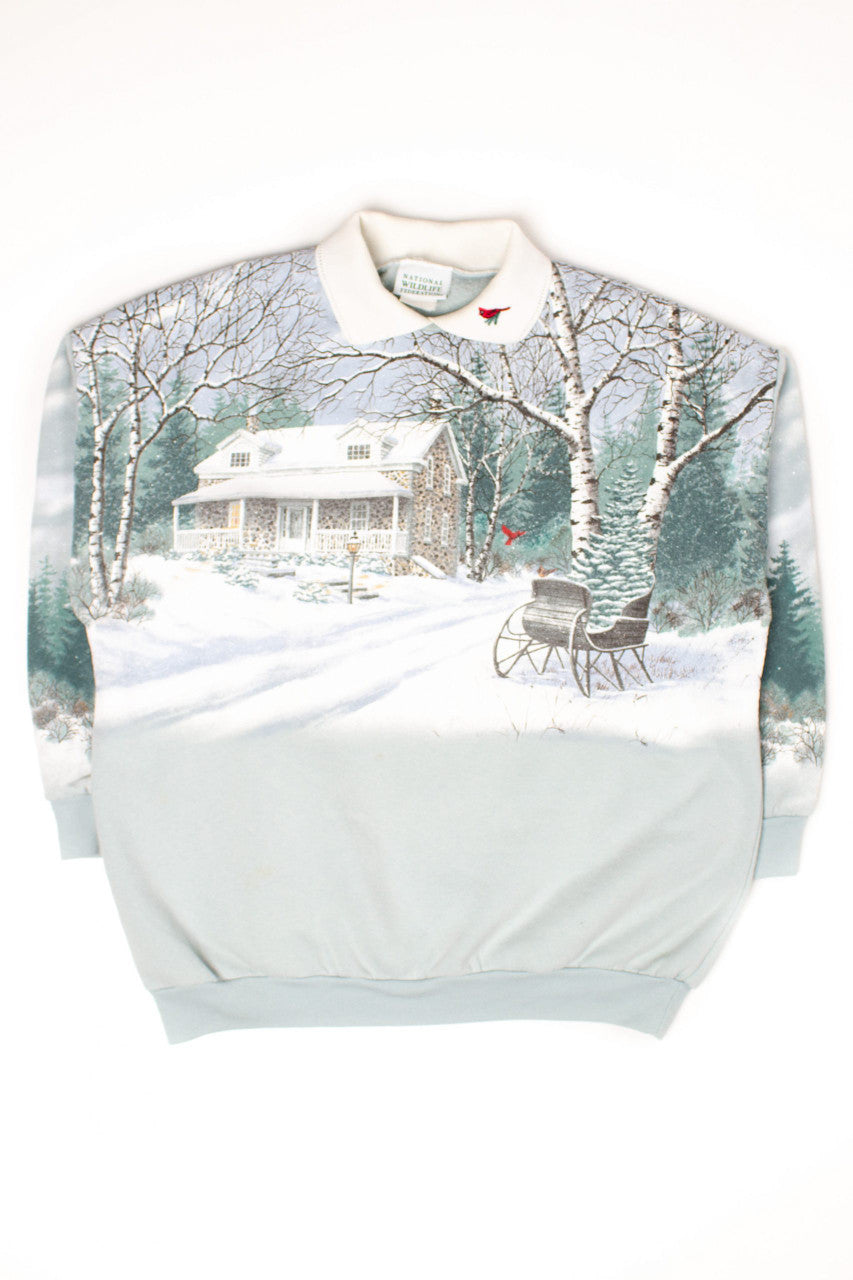 Vintage Winter Cardinal All Over Graphic Sweatshirt (1990s)
