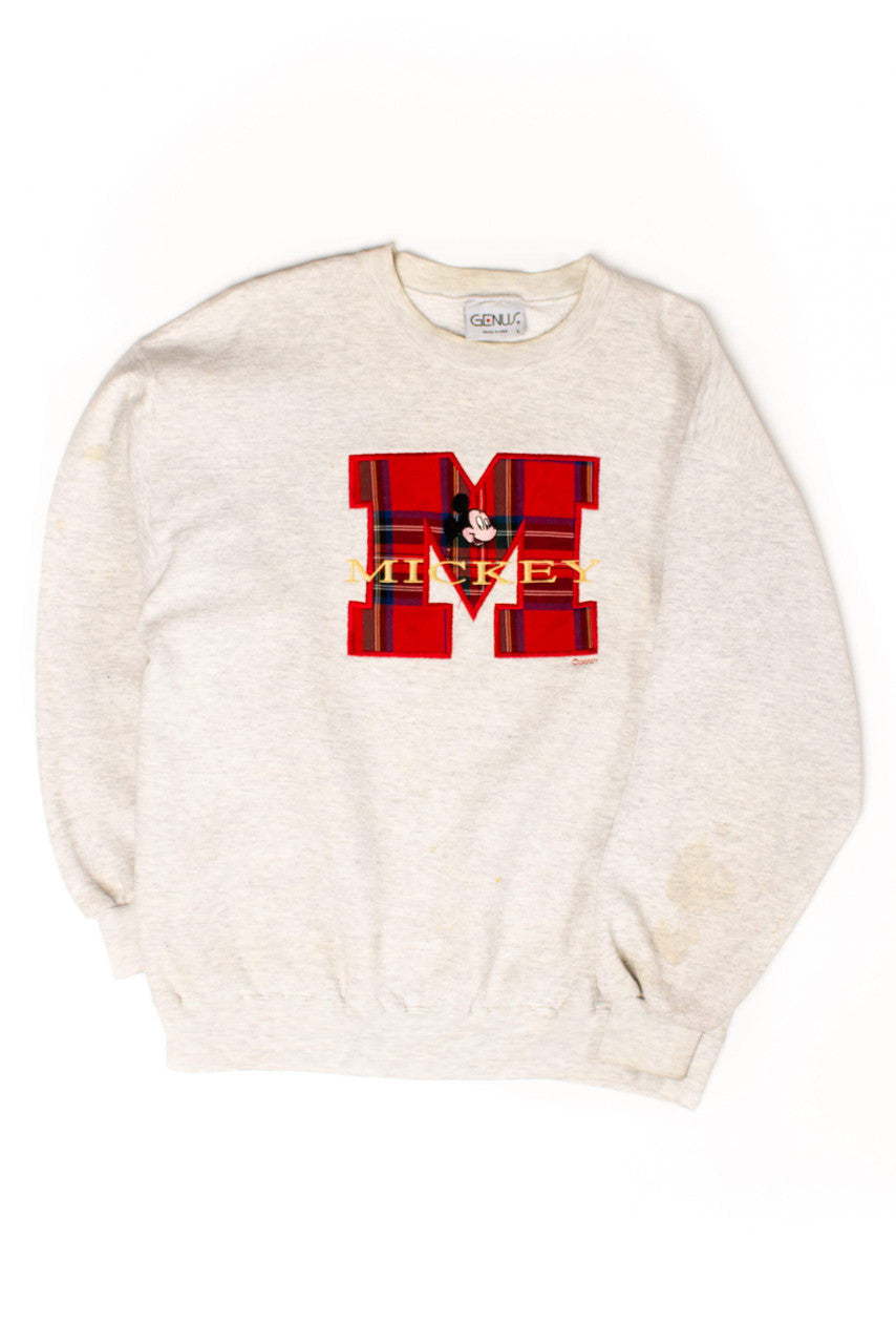 Vintage Mickey Mouse Plaid 'M' Sweatshirt (1990s)