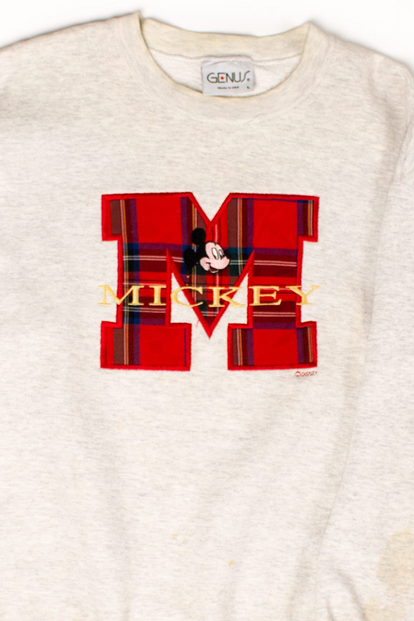 Vintage Mickey Mouse Plaid 'M' Sweatshirt (1990s)