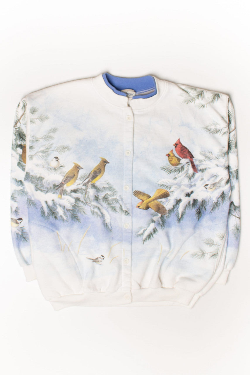 Vintage Winter Birds Button Up Sweatshirt (1990s)